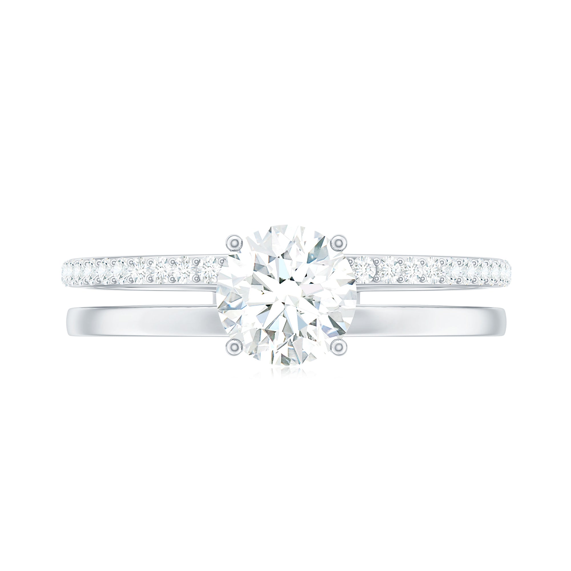 Round Cut Solitaire Moissanite Engagement Double Band Ring Moissanite - ( D-VS1 ) - Color and Clarity - Rosec Jewels