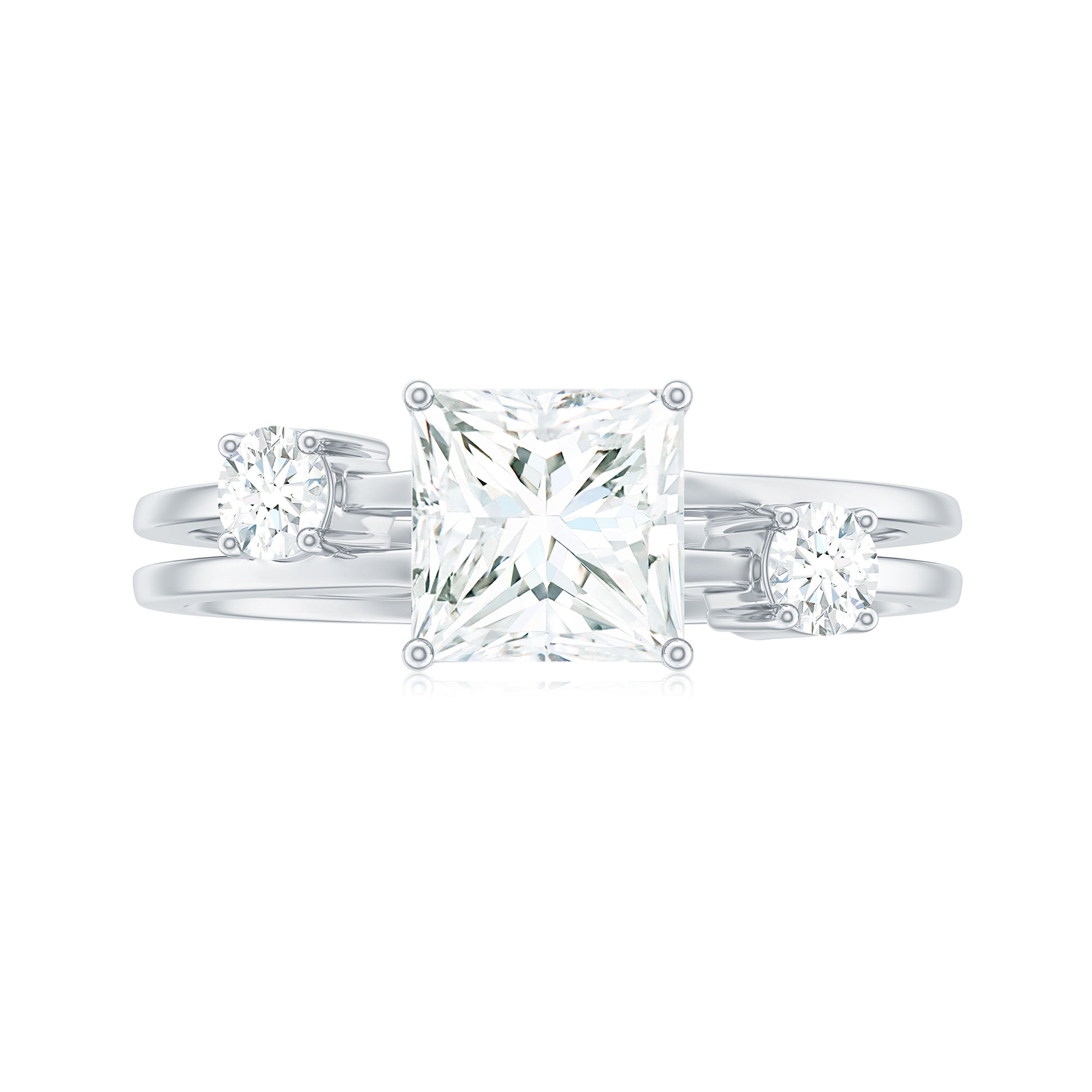 Princess Cut Moissanite Double Band Promise Ring in Gold Moissanite - ( D-VS1 ) - Color and Clarity - Rosec Jewels