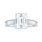 Emerald Cut Moissanite Beaded Solitaire Ring Moissanite - ( D-VS1 ) - Color and Clarity - Rosec Jewels