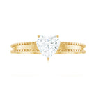 Heart Shape Moissanite Solitaire Ring with Beaded Details Moissanite - ( D-VS1 ) - Color and Clarity - Rosec Jewels