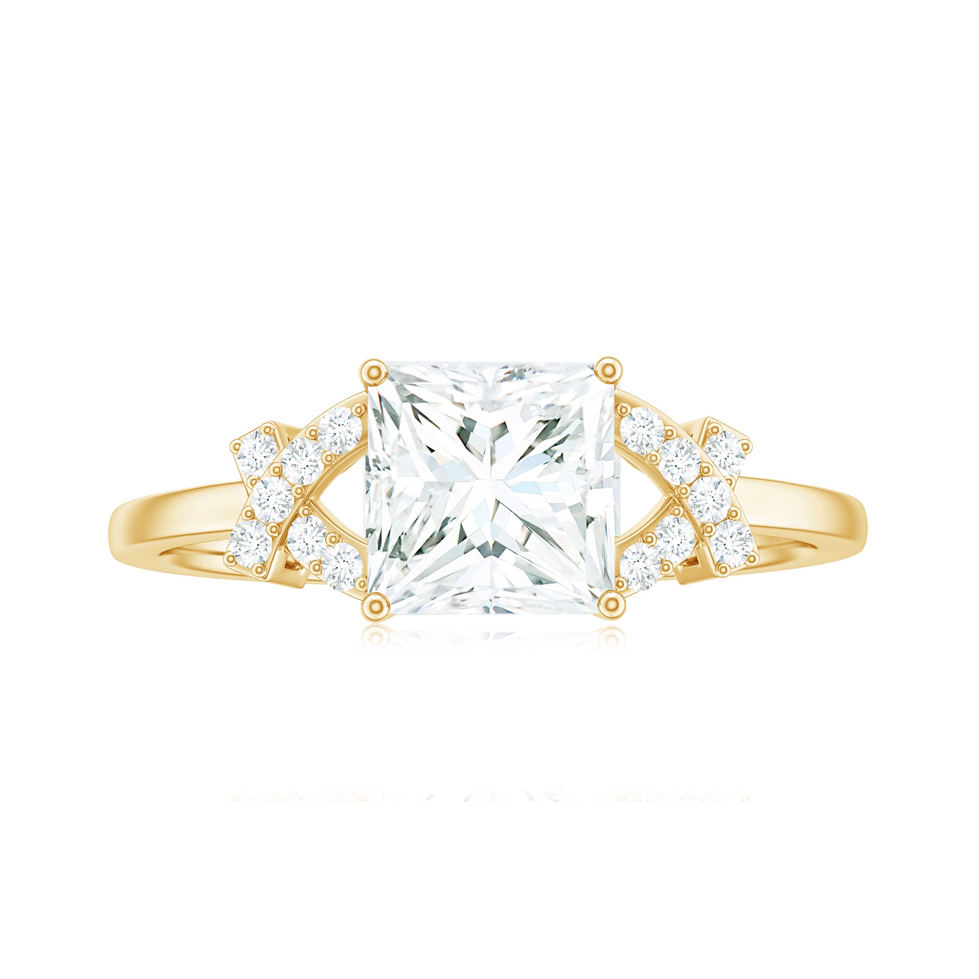 Princess Cut Moissanite Solitaire Ring in Spilt Shank Moissanite - ( D-VS1 ) - Color and Clarity - Rosec Jewels