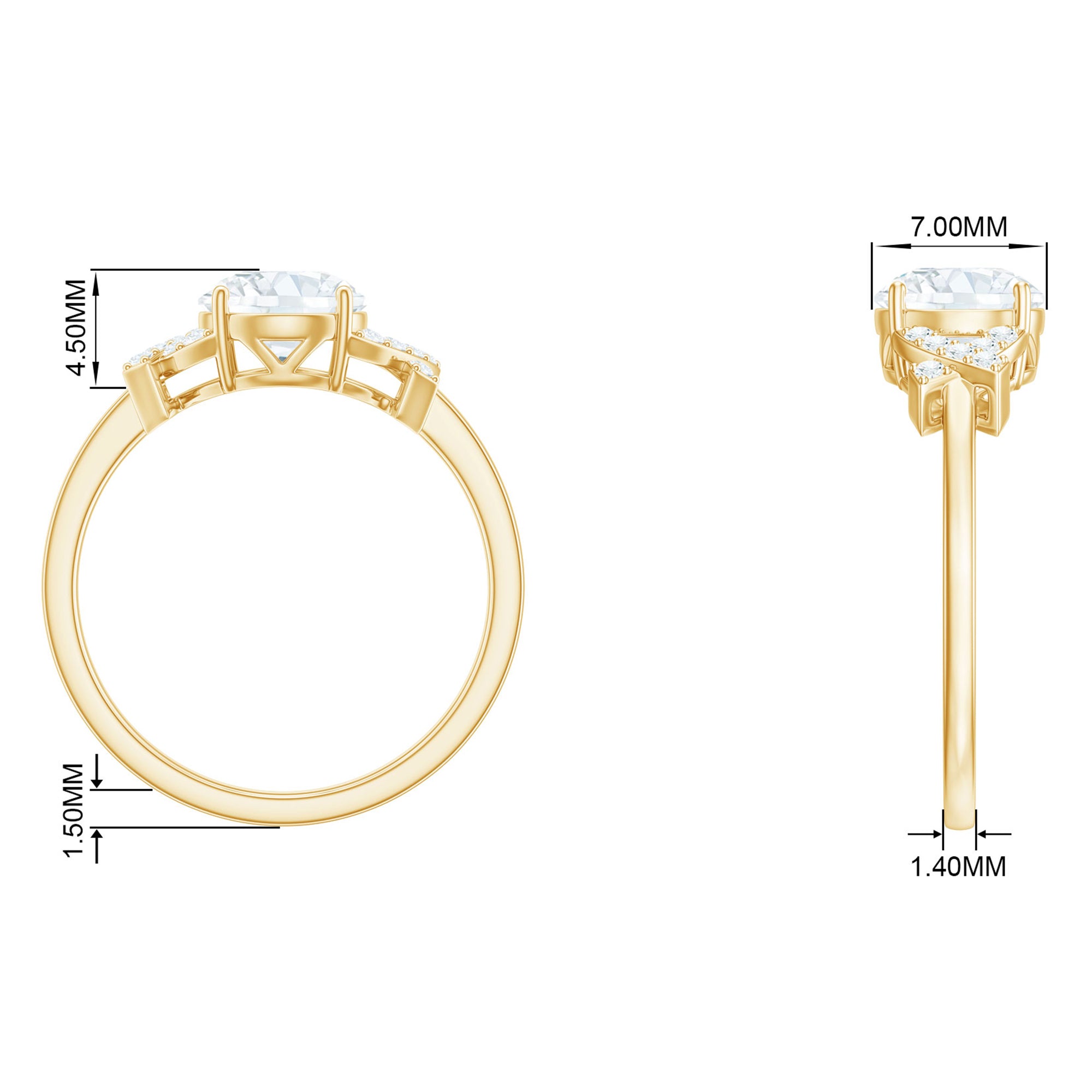 Round Cut Moissanite Solitaire Ring in Spilt Shank Moissanite - ( D-VS1 ) - Color and Clarity - Rosec Jewels