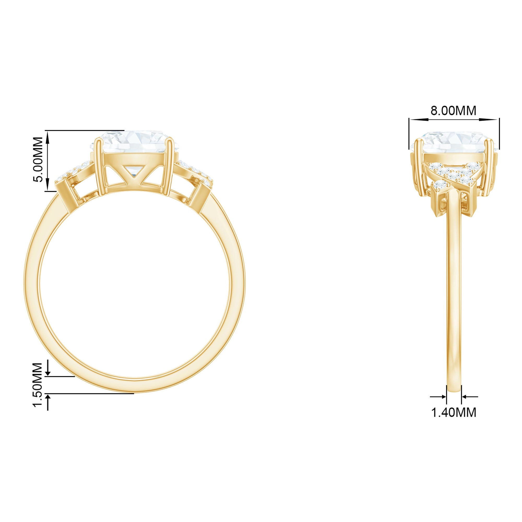 Cushion Cut Moissanite Solitaire Ring in Spilt Shank Moissanite - ( D-VS1 ) - Color and Clarity - Rosec Jewels