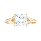 Princess Cut Moissanite Gold Solitaire Engagement Ring in Split Shank Moissanite - ( D-VS1 ) - Color and Clarity - Rosec Jewels