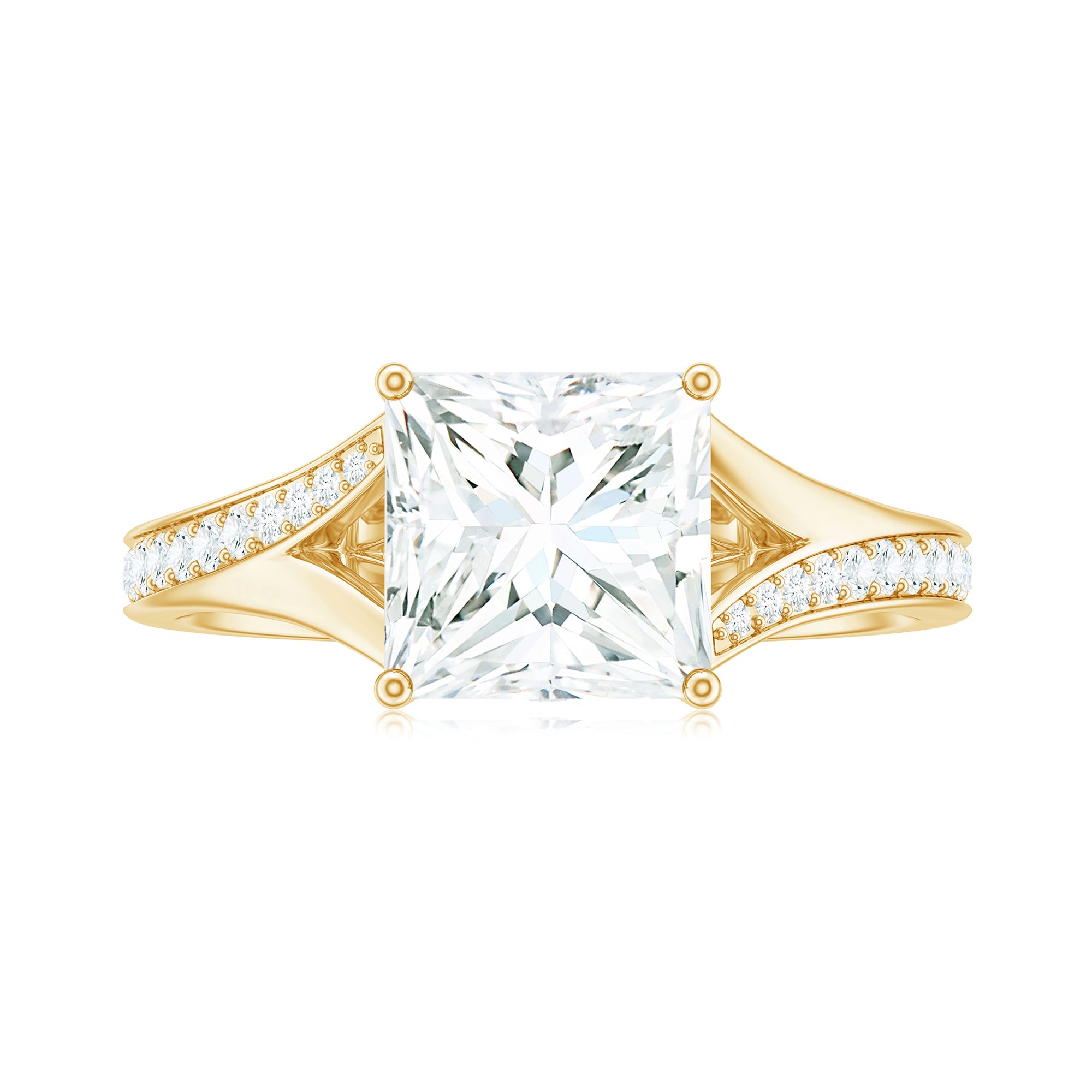 Princess Cut Moissanite Gold Solitaire Engagement Ring in Split Shank Moissanite - ( D-VS1 ) - Color and Clarity - Rosec Jewels