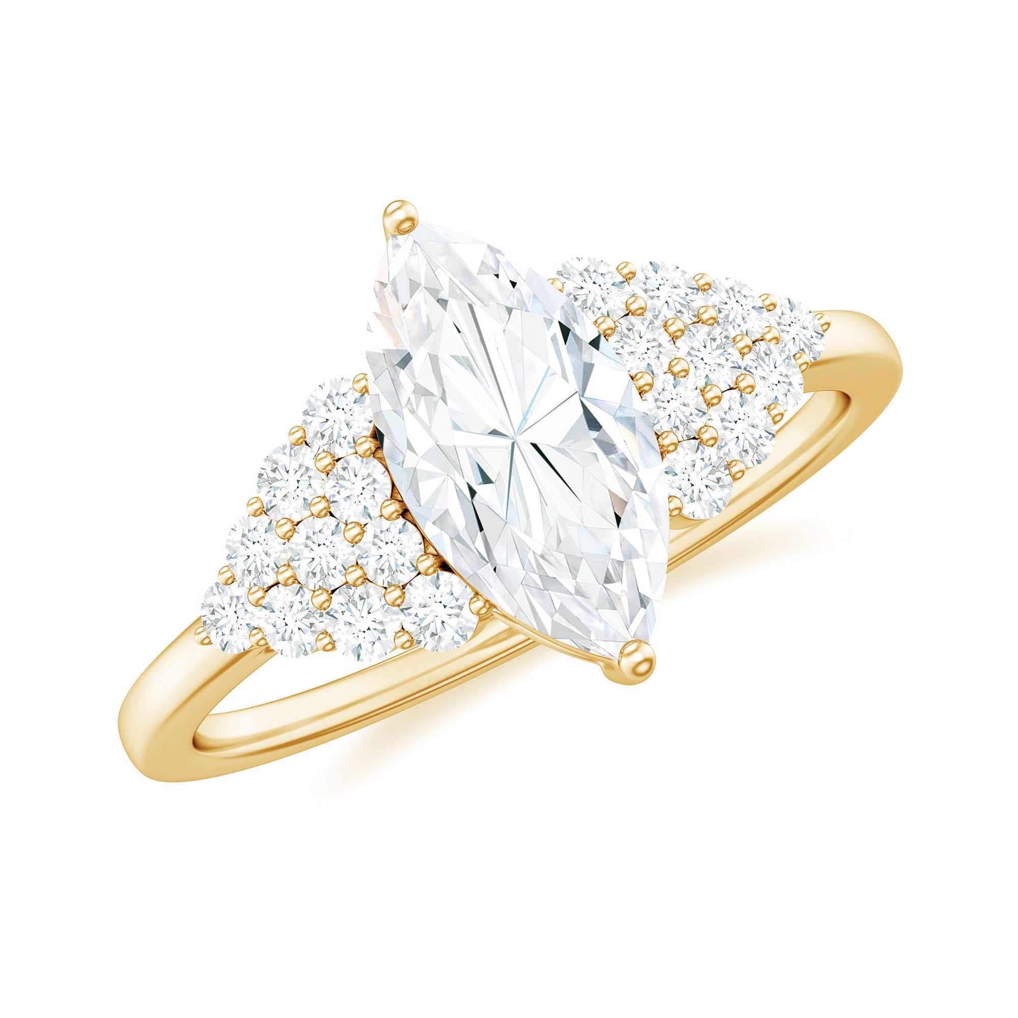 Certified Moissanite Marquise Solitaire Engagement Ring with Side Stones Moissanite - ( D-VS1 ) - Color and Clarity - Rosec Jewels