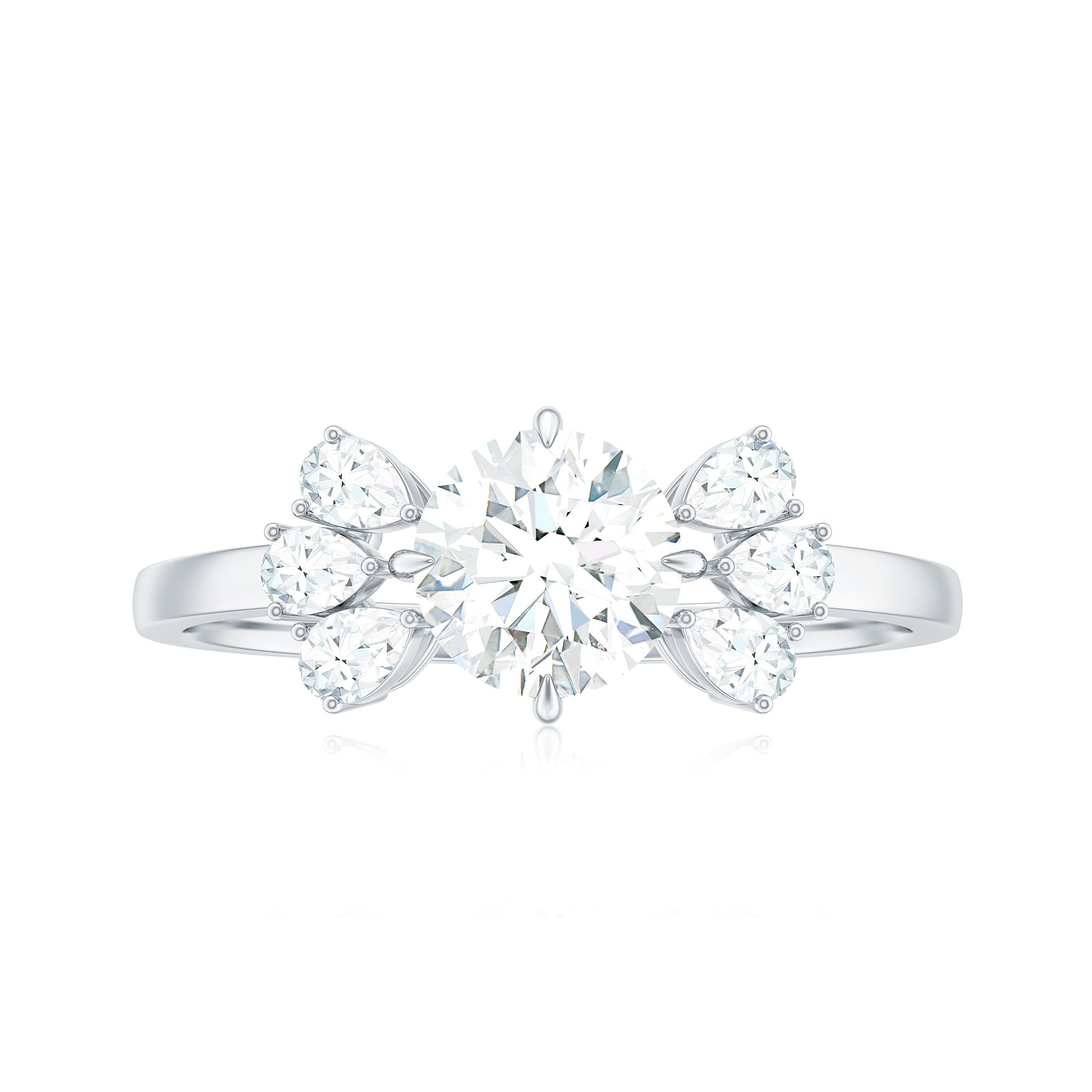 Round Cut Moissanite Solitaire Engagement Ring with Trio Moissanite - ( D-VS1 ) - Color and Clarity - Rosec Jewels