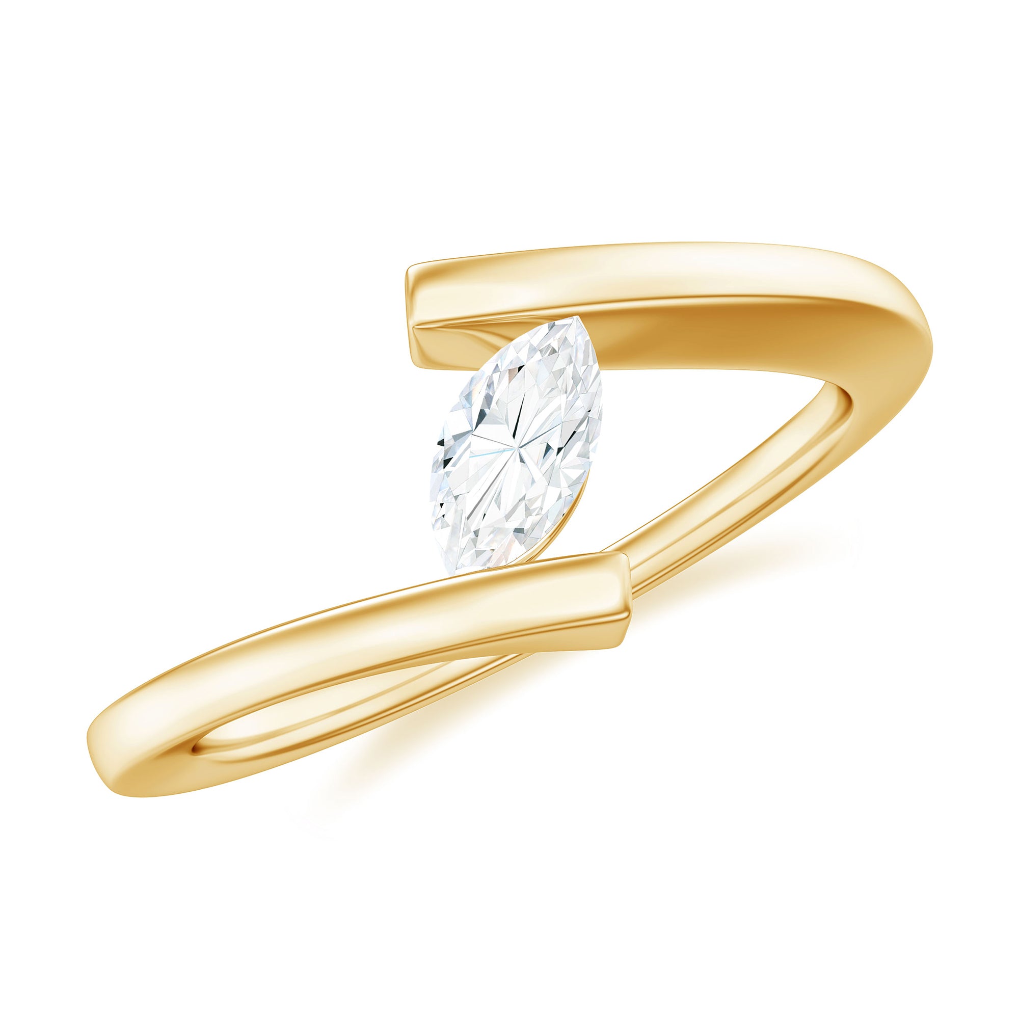 Simple Marquise Cut Moissanite Solitaire Bypass Gold Ring Moissanite - ( D-VS1 ) - Color and Clarity - Rosec Jewels