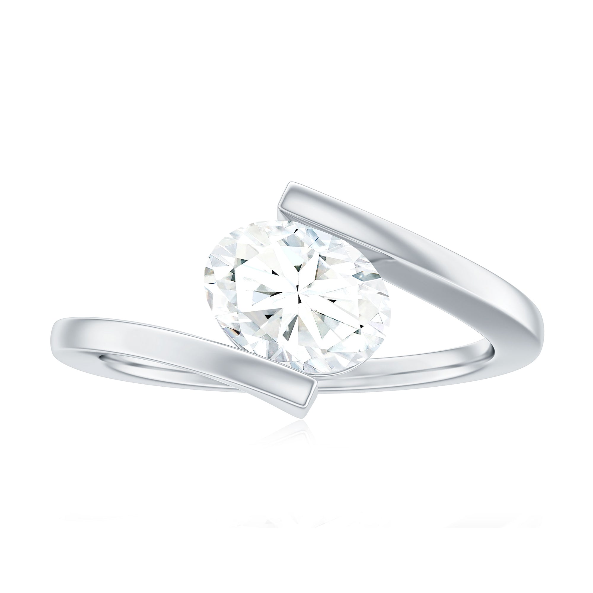 Simple Oval Cut Moissanite Solitaire Bypass Gold Ring Moissanite - ( D-VS1 ) - Color and Clarity - Rosec Jewels