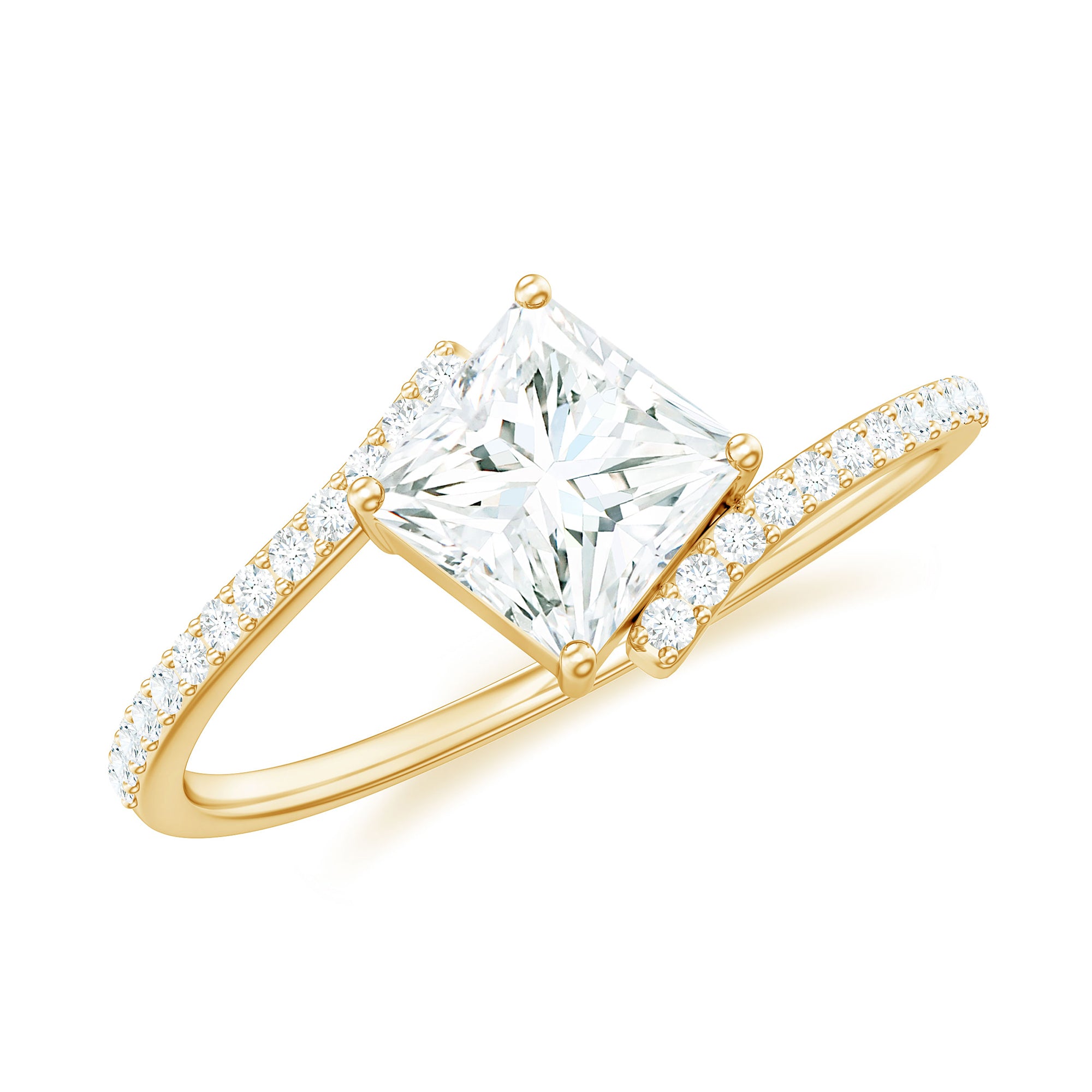 Princess Cut Solitaire Moissanite Bypass Promise Ring Moissanite - ( D-VS1 ) - Color and Clarity - Rosec Jewels