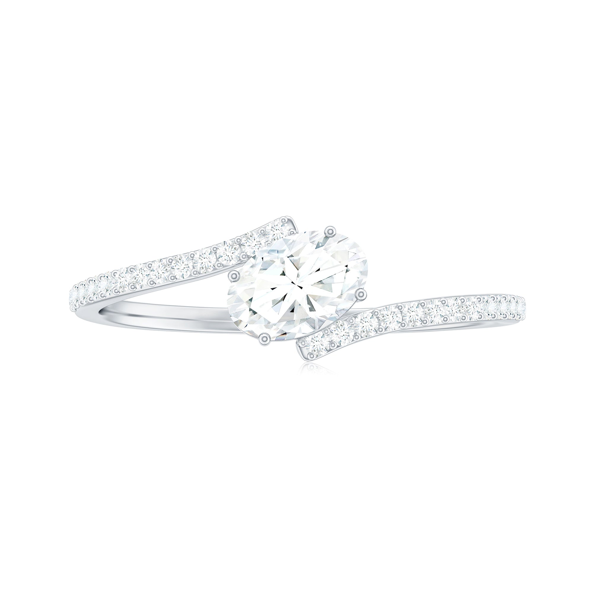 Oval Cut Solitaire Moissanite Bypass Promise Ring Moissanite - ( D-VS1 ) - Color and Clarity - Rosec Jewels