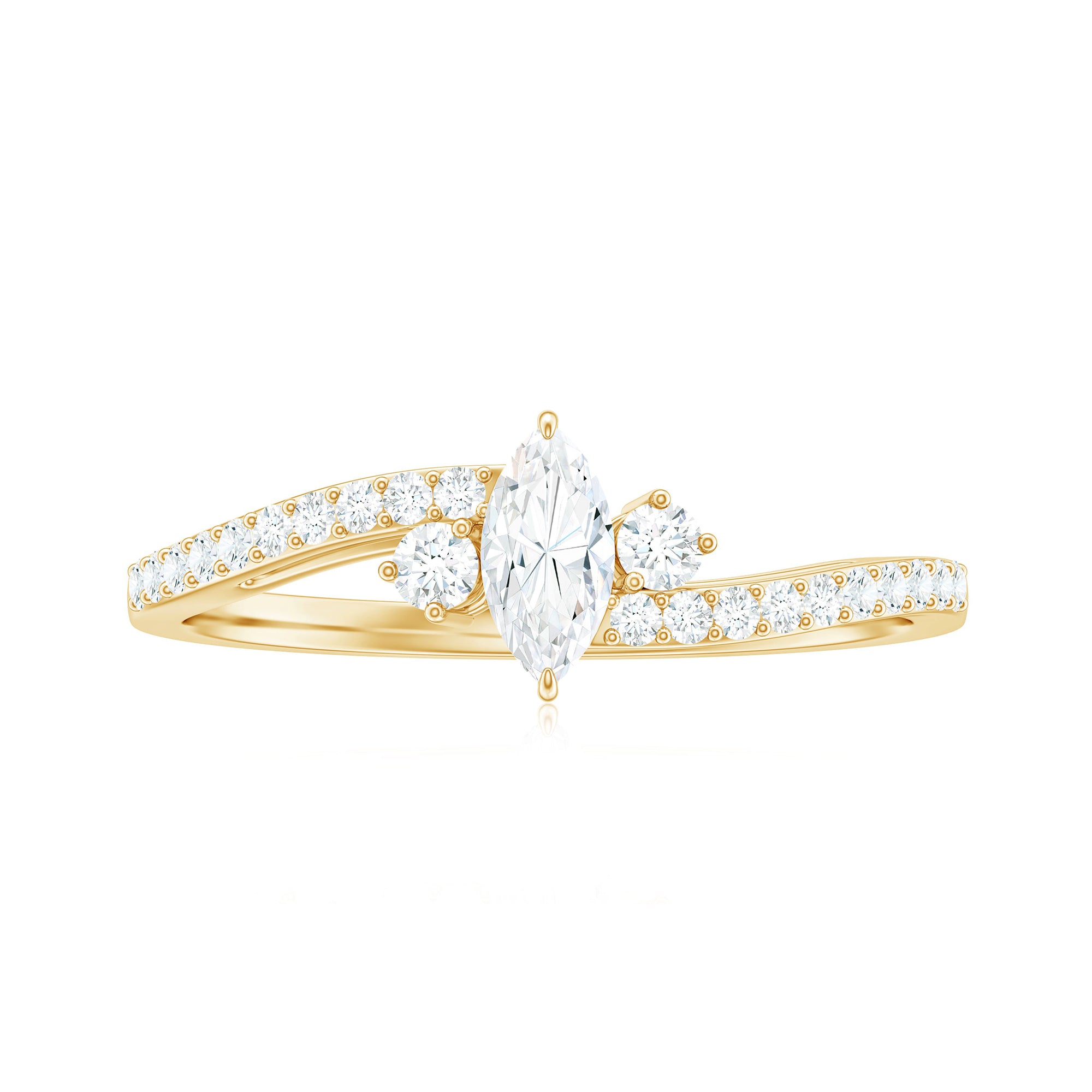 Marquise Cut Moissanite Bypass Engagement Ring with Side Stones Moissanite - ( D-VS1 ) - Color and Clarity - Rosec Jewels