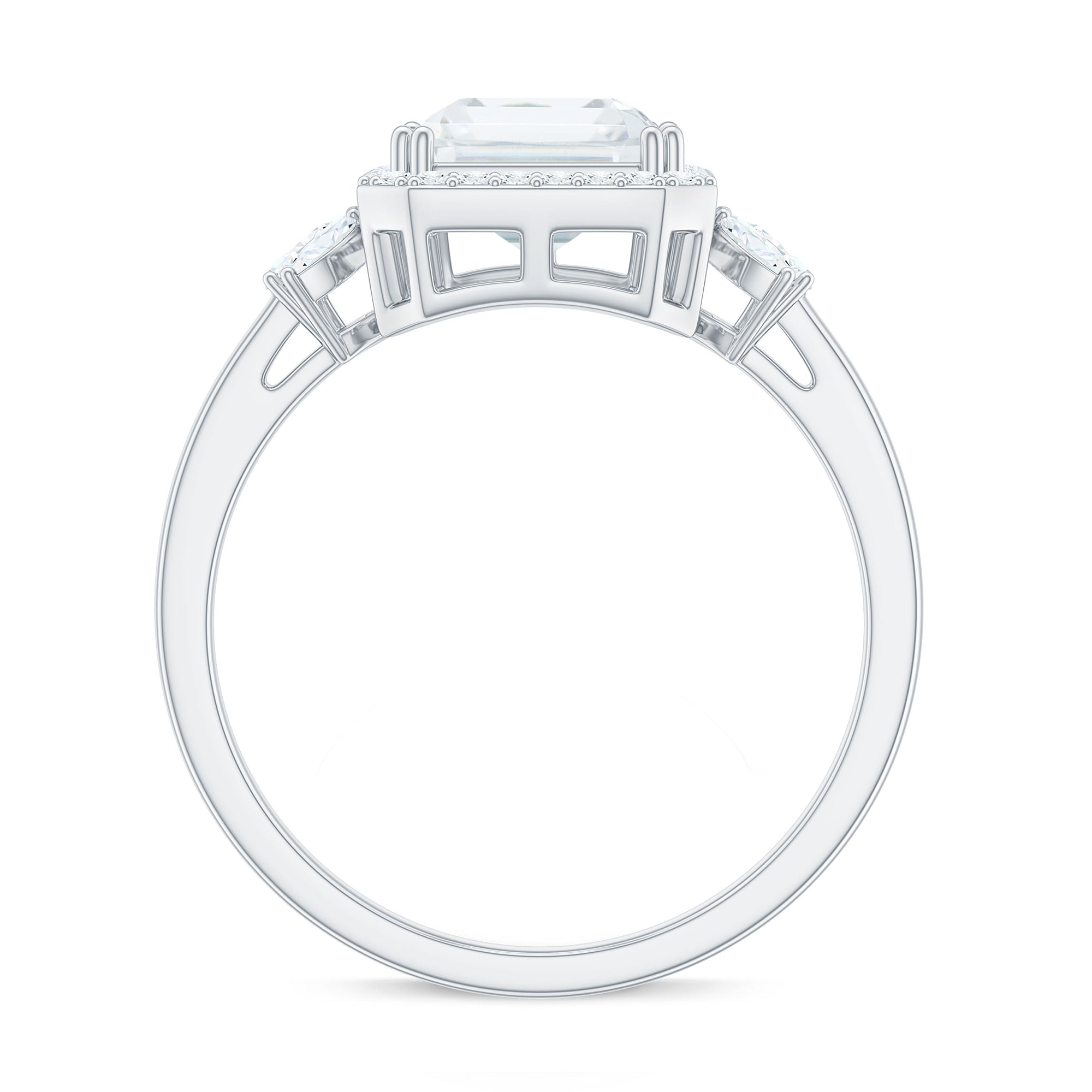 Emerald Cut Moissanite Engagement Ring with Halo Moissanite - ( D-VS1 ) - Color and Clarity - Rosec Jewels