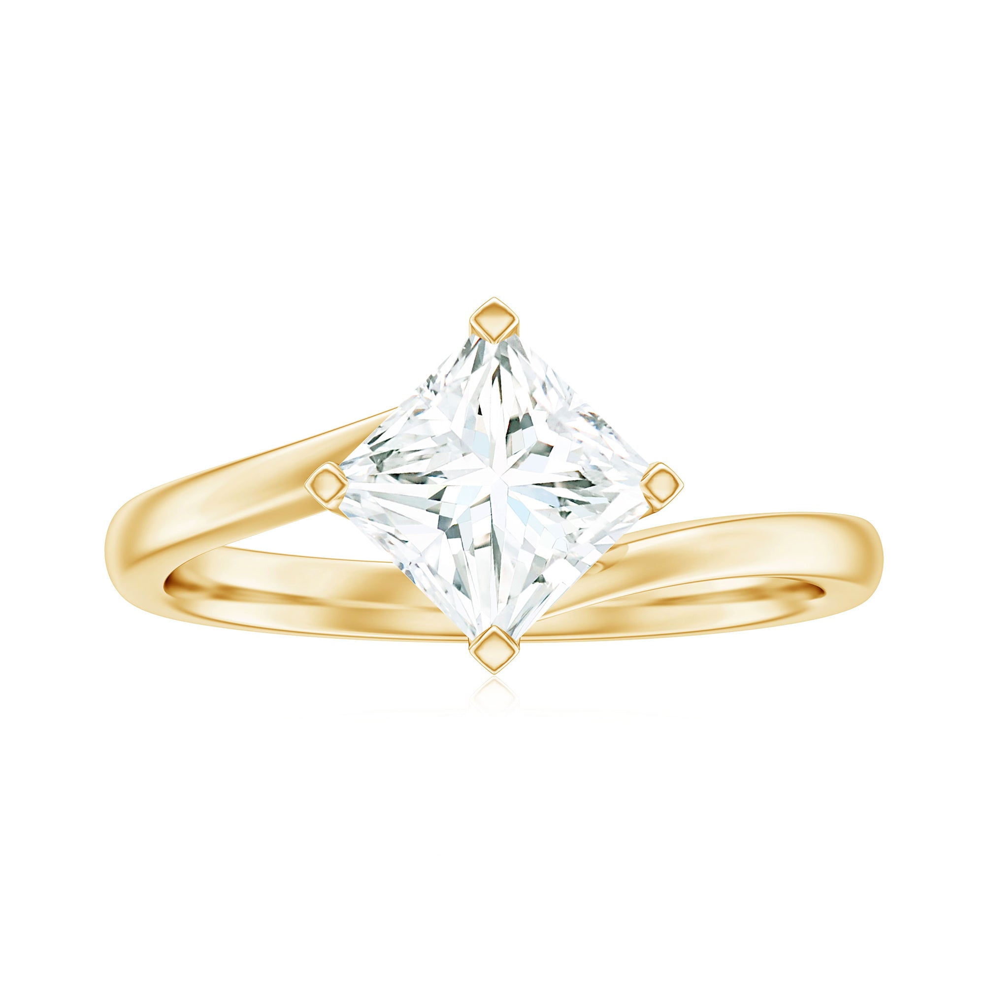 Princess Cut Moissanite Solitaire Bypass Promise Ring in Gold Moissanite - ( D-VS1 ) - Color and Clarity - Rosec Jewels