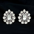 14.25 CT Polki White Diamond Stud Earrings in Pear Shape Design - Rosec Jewels