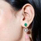 Polki Diamond Teardrop Earrings with Oval Emerald - Rosec Jewels