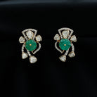 14k Gold Designer Stud Earrings with Emerald and Polki Diamond - Rosec Jewels