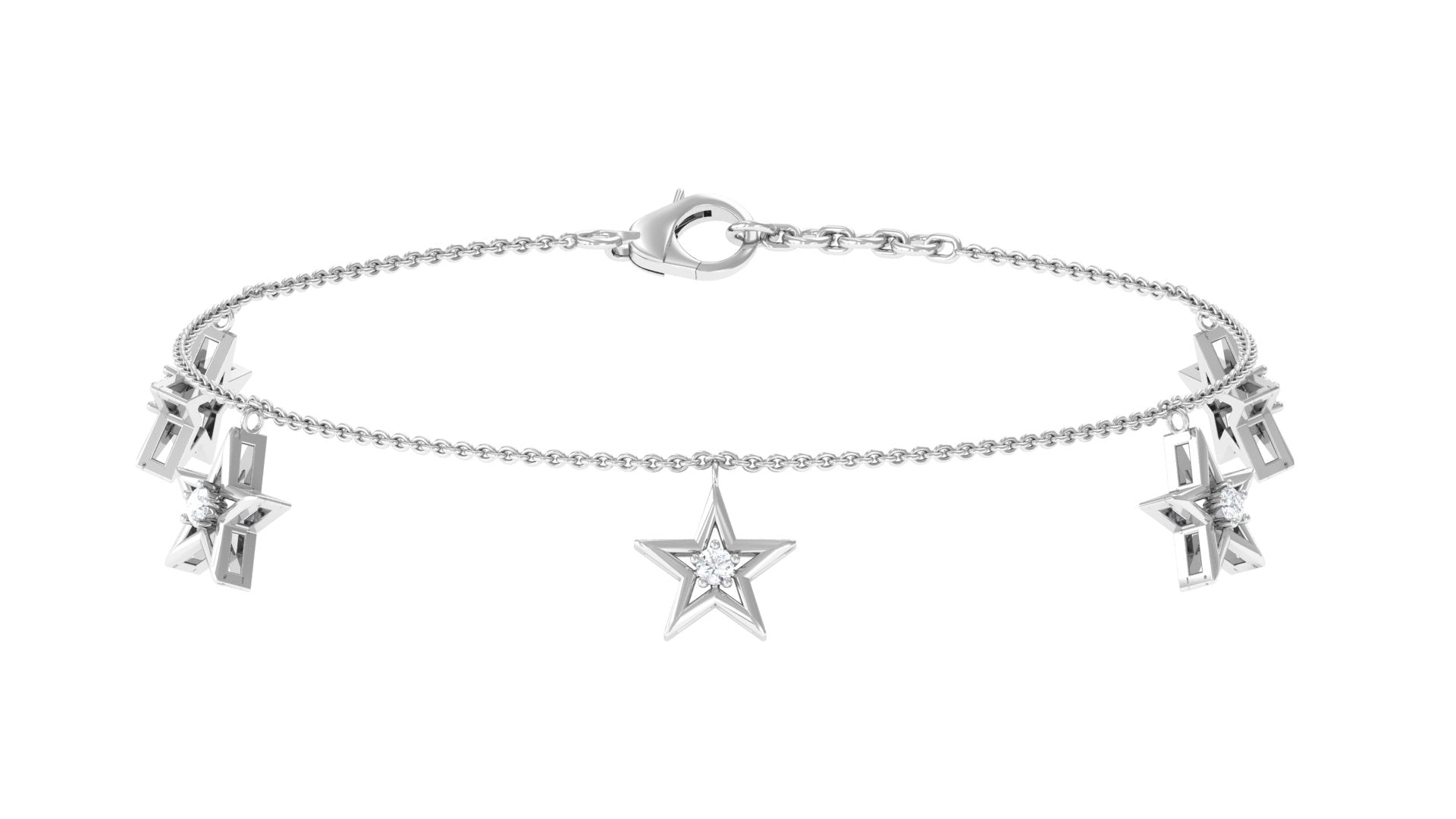 Diamond Star Chain Charm Bracelet Diamond - ( HI-SI ) - Color and Clarity - Rosec Jewels