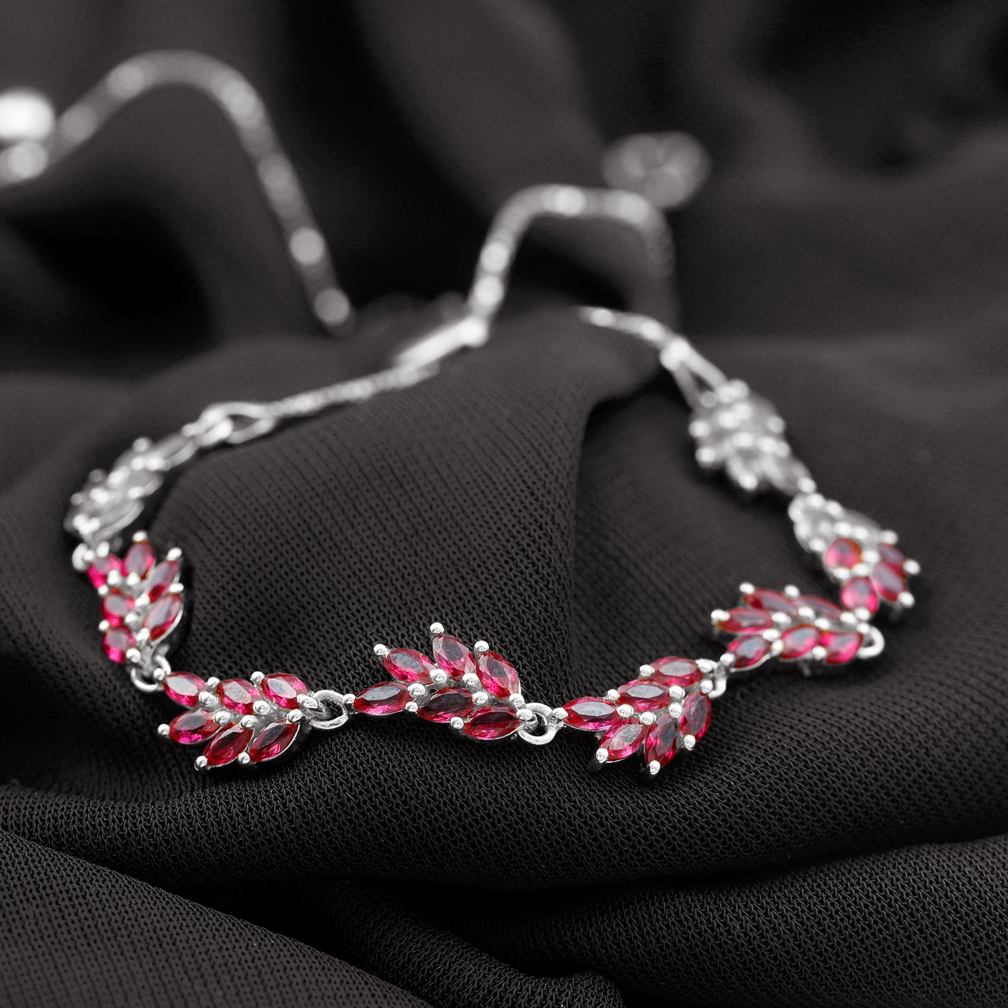 Marquise Lab Grown Ruby Leaf Bolo Bracelet Lab Created Ruby - ( AAAA ) - Quality - Rosec Jewels