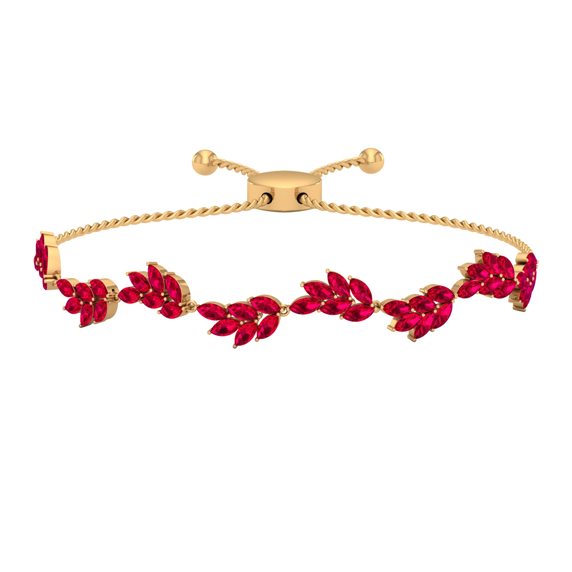 Marquise Lab Grown Ruby Leaf Bolo Bracelet Lab Created Ruby - ( AAAA ) - Quality - Rosec Jewels