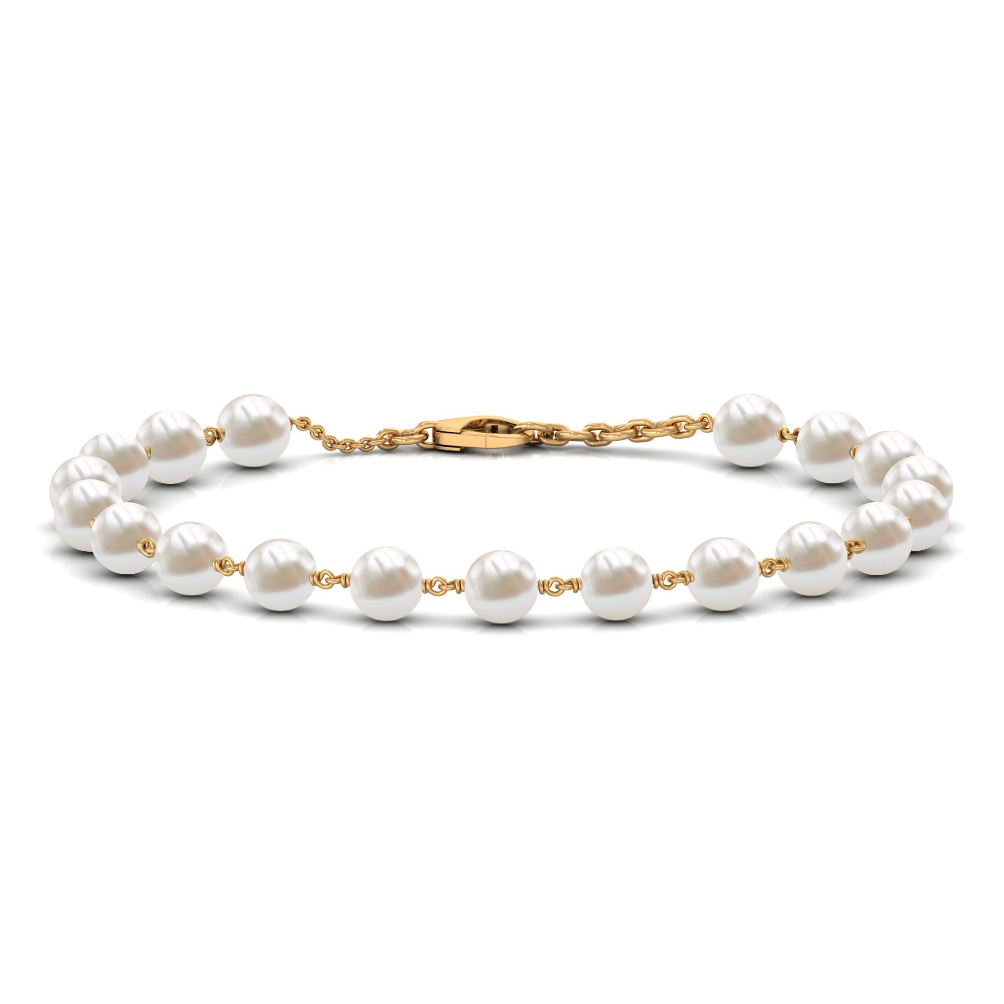 8 MM Round Freshwater Pearl Station Chain Bracelet Freshwater Pearl - ( AAA ) - Quality - Rosec Jewels