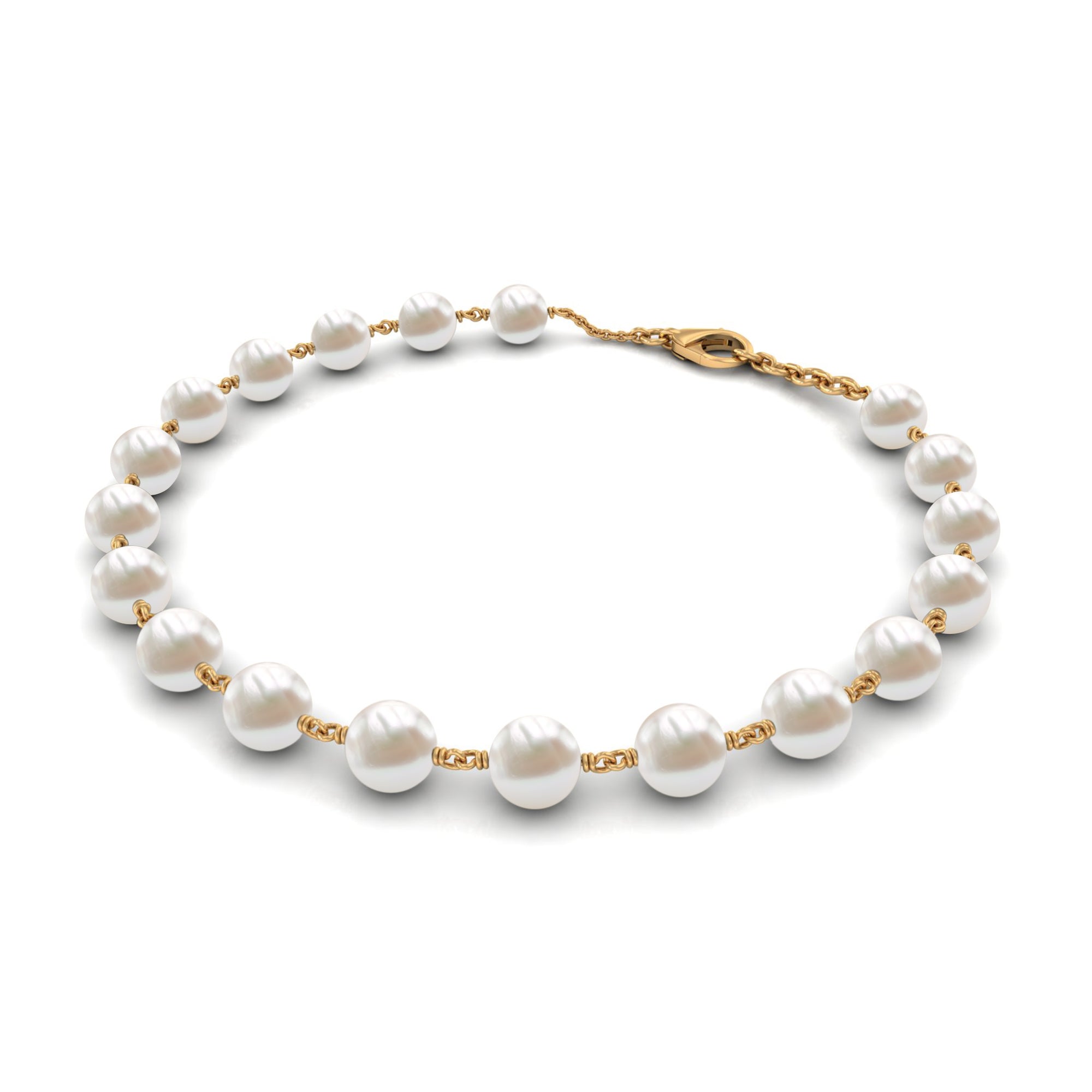 8 MM Round Freshwater Pearl Station Chain Bracelet Freshwater Pearl - ( AAA ) - Quality - Rosec Jewels