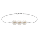 8 MM Freshwater Pearl Three Stone Chain Bracelet in Gold Freshwater Pearl - ( AAA ) - Quality - Rosec Jewels