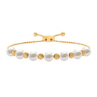 Freshwater Pearl Bolo Bracelet with Gold Textured Beaded Freshwater Pearl - ( AAA ) - Quality - Rosec Jewels