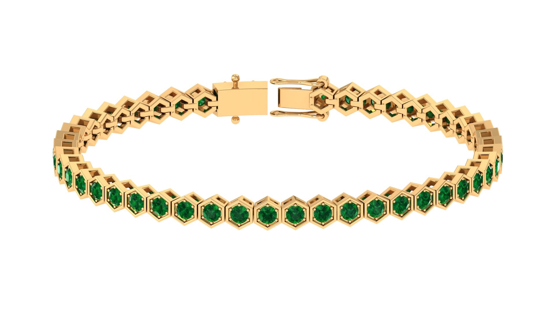 Lab Grown Emerald Hexagon Tennis Bracelet Lab Created Emerald - ( AAAA ) - Quality - Rosec Jewels