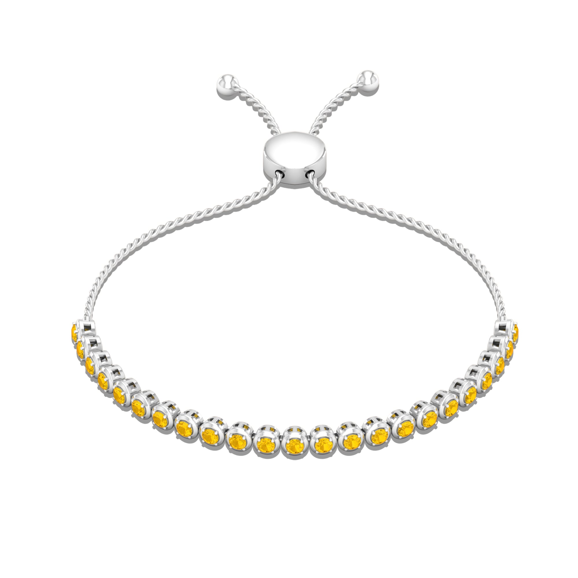 Round Yellow Sapphire Tennis Bolo Bracelet Yellow Sapphire - ( AAA ) - Quality - Rosec Jewels