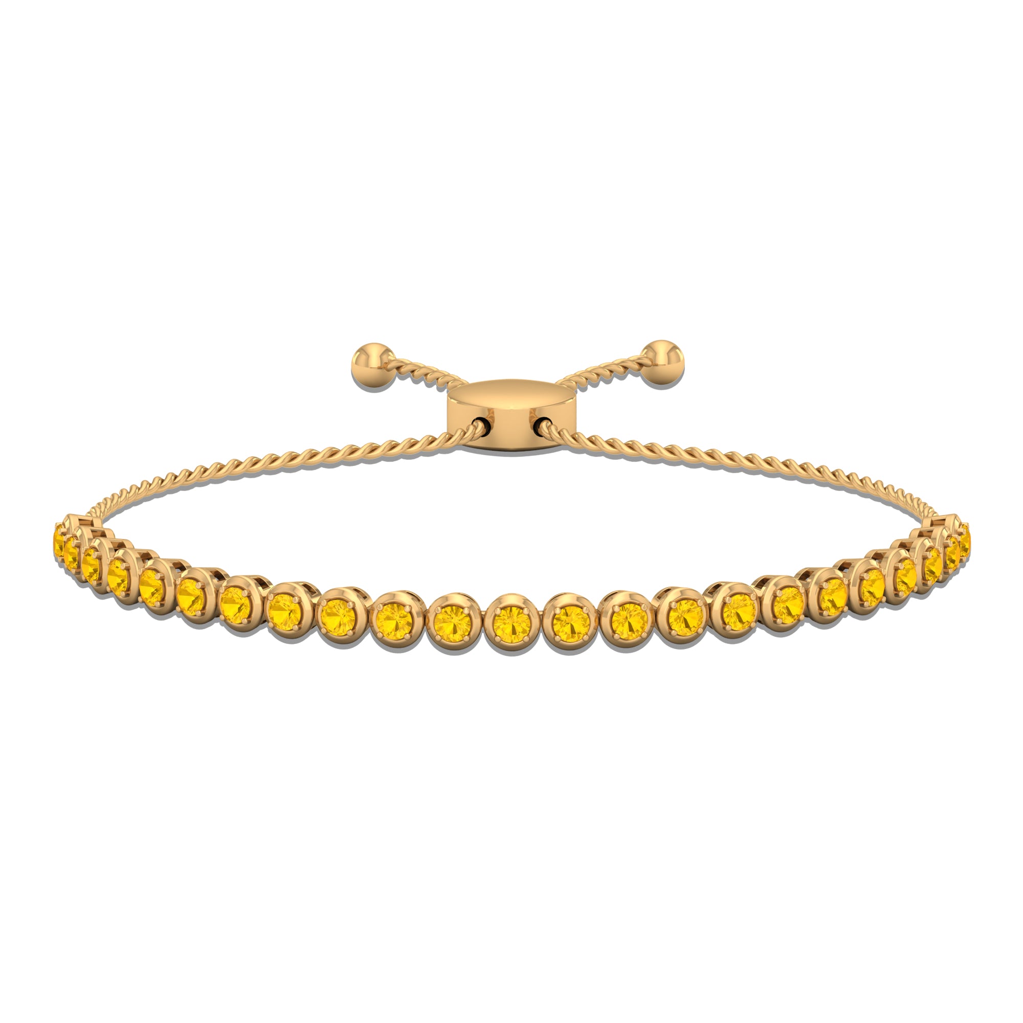 Round Yellow Sapphire Tennis Bolo Bracelet Yellow Sapphire - ( AAA ) - Quality - Rosec Jewels