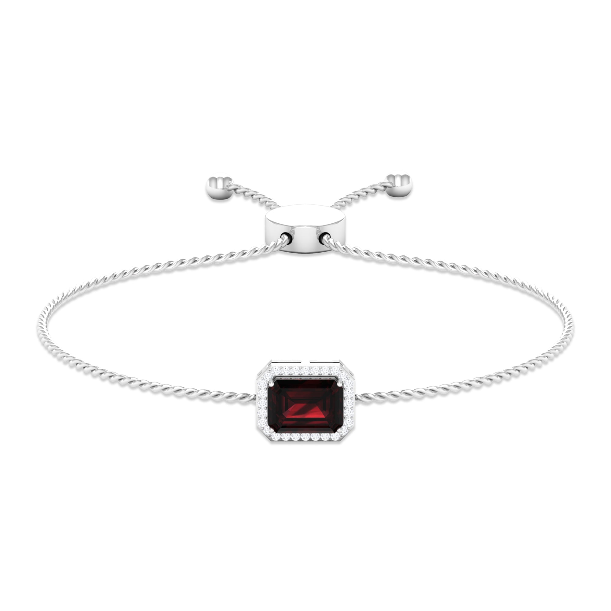 2.25 CT Octagon Cut Garnet and Diamond Bolo Chain Bracelet Garnet - ( AAA ) - Quality - Rosec Jewels