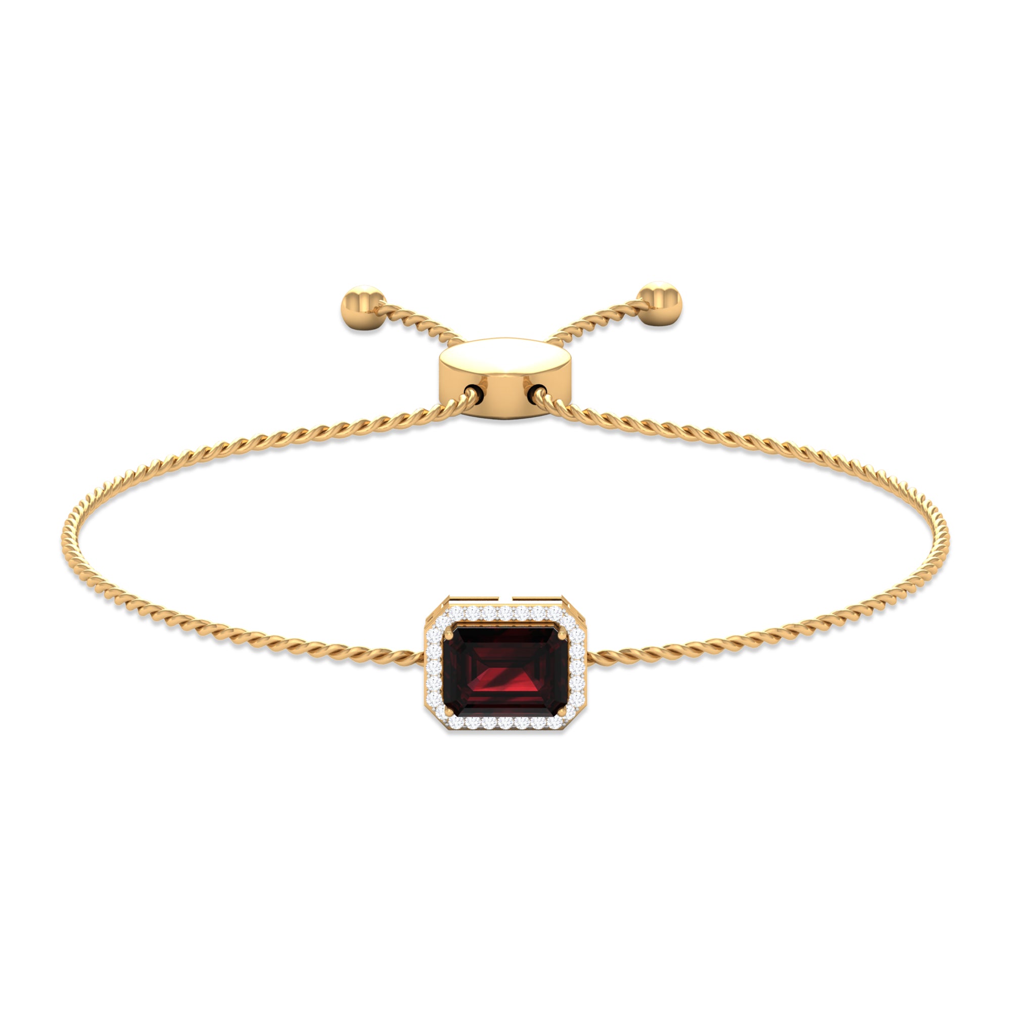 2.25 CT Octagon Cut Garnet and Diamond Bolo Chain Bracelet Garnet - ( AAA ) - Quality - Rosec Jewels