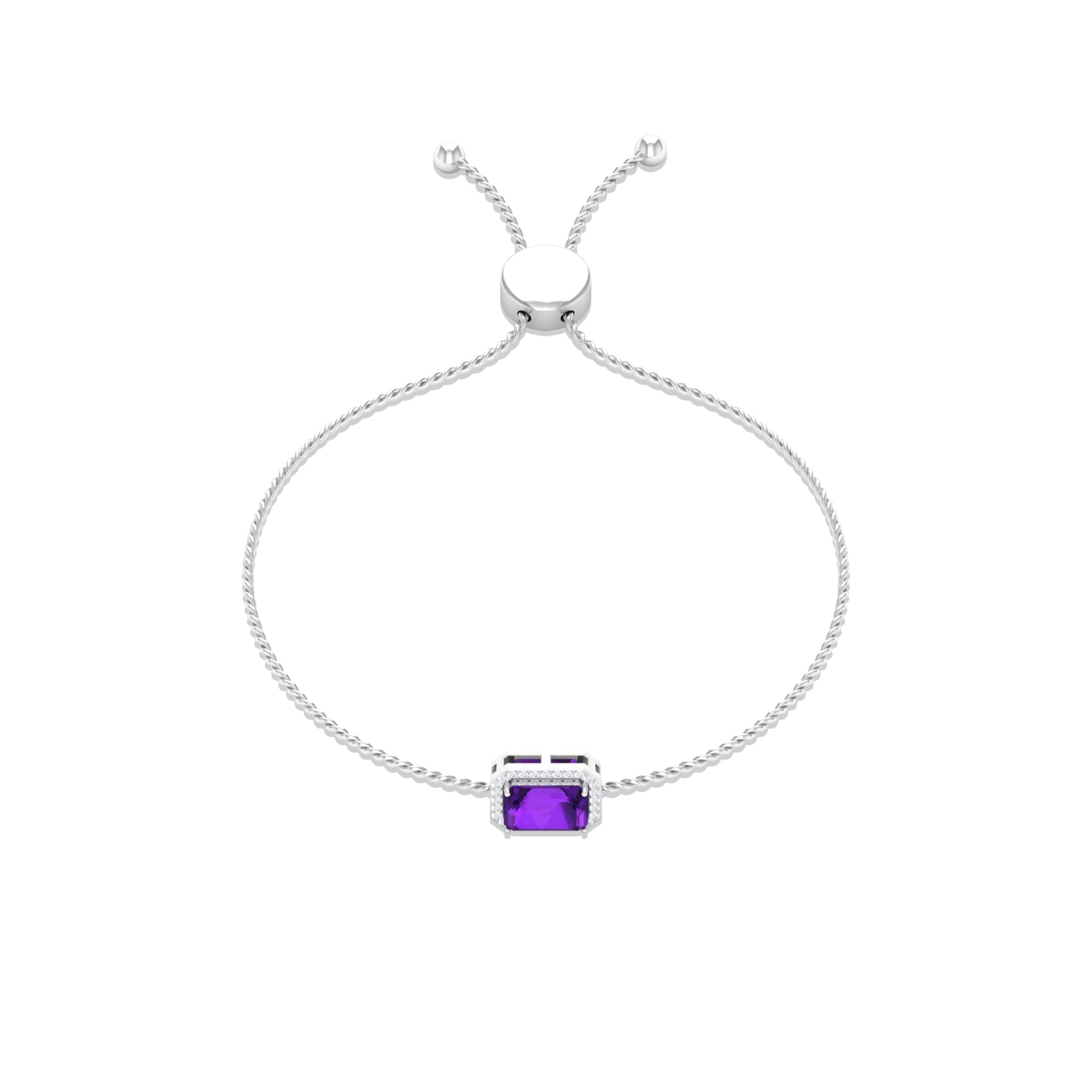 6X8 MM Octagon Cut Amethyst Bolo Chain Bracelet with Diamond Accent Amethyst - ( AAA ) - Quality - Rosec Jewels