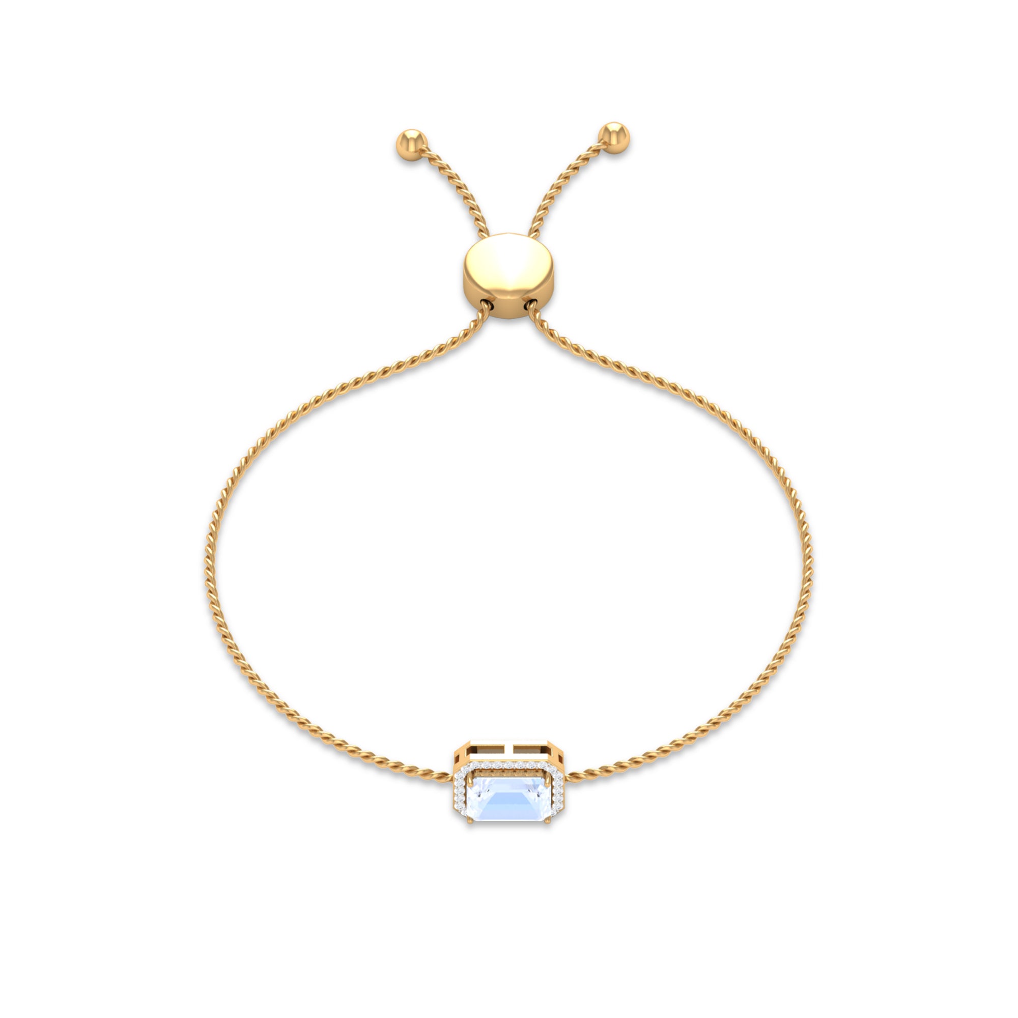 2 CT Emerald Cut Moonstone and Diamond Bolo Chain Bracelet Moonstone - ( AAA ) - Quality - Rosec Jewels