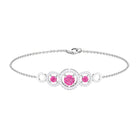 Designer Pink Sapphire and Diamond Three Stone Bracelet Pink Sapphire - ( AAA ) - Quality - Rosec Jewels