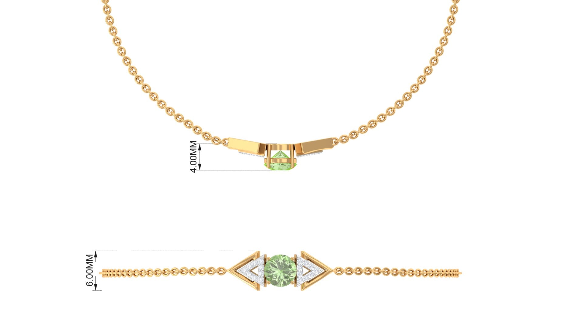 Minimal Green Sapphire and Diamond Geometric Chain Bracelet Green Sapphire - ( AAA ) - Quality - Rosec Jewels