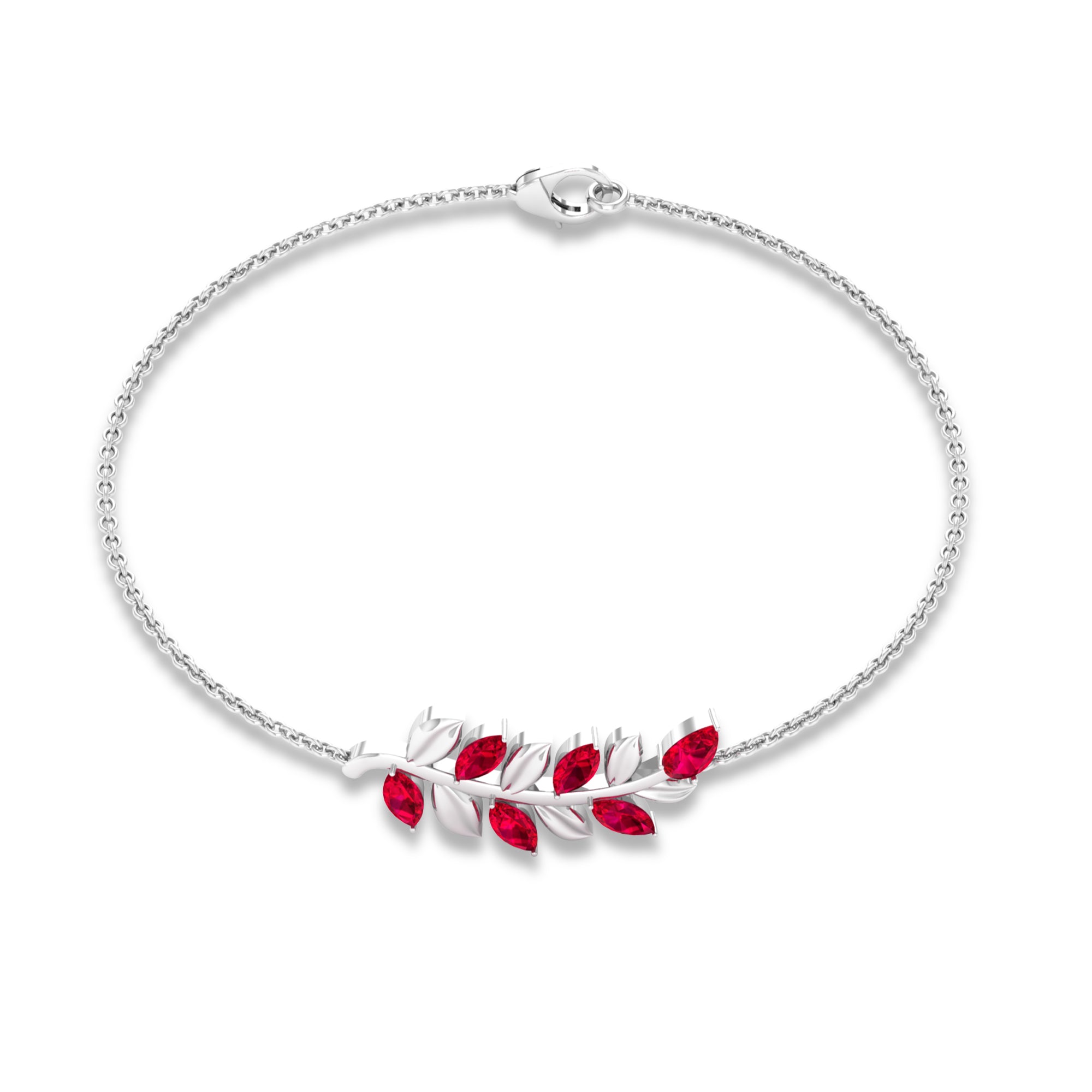 Created Ruby Leaf Chain Bracelet Lab Created Ruby - ( AAAA ) - Quality - Rosec Jewels