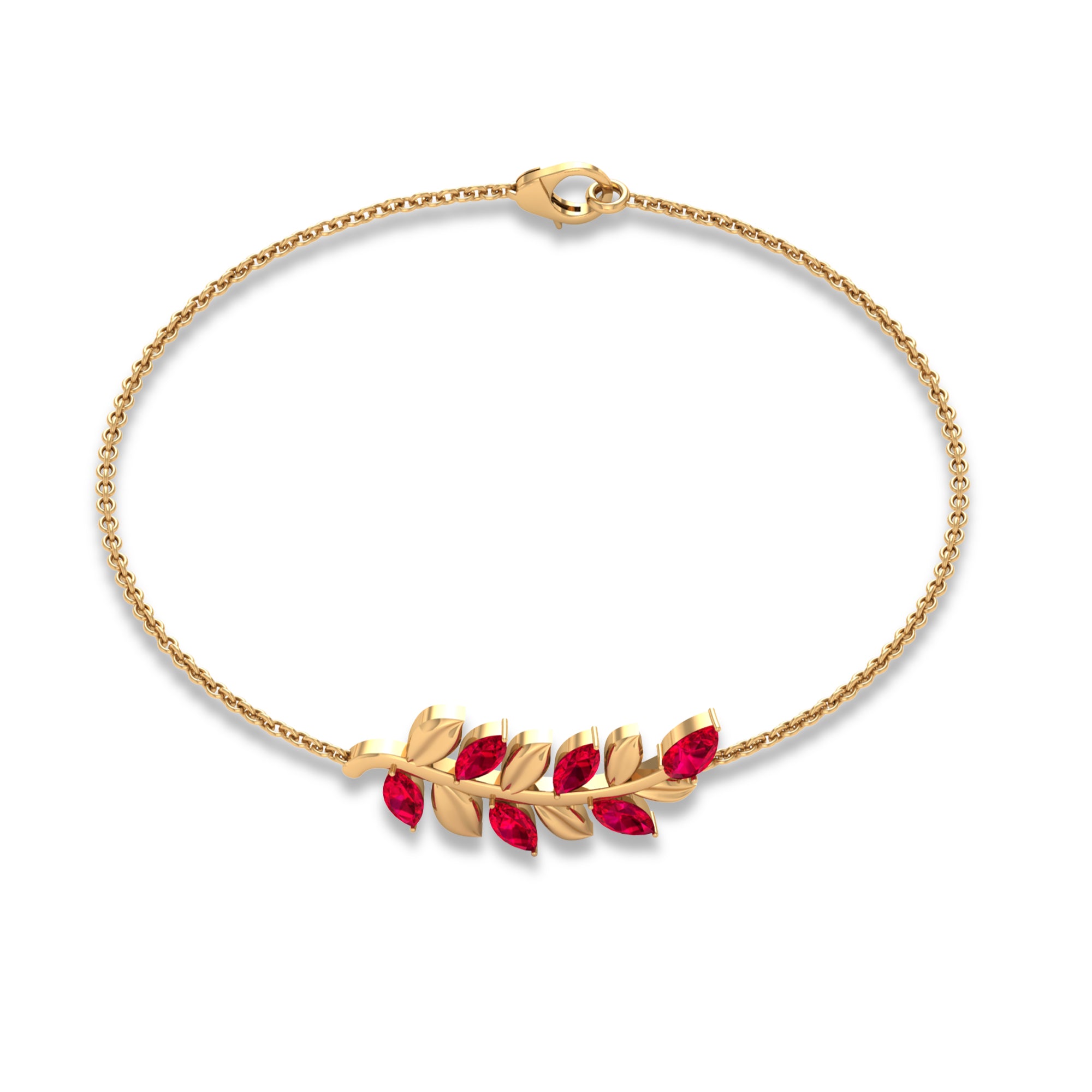 Created Ruby Leaf Chain Bracelet Lab Created Ruby - ( AAAA ) - Quality - Rosec Jewels