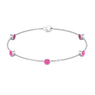 Bezel Set Pink Sapphire Five Stone Station Chain Bracelet Pink Sapphire - ( AAA ) - Quality - Rosec Jewels