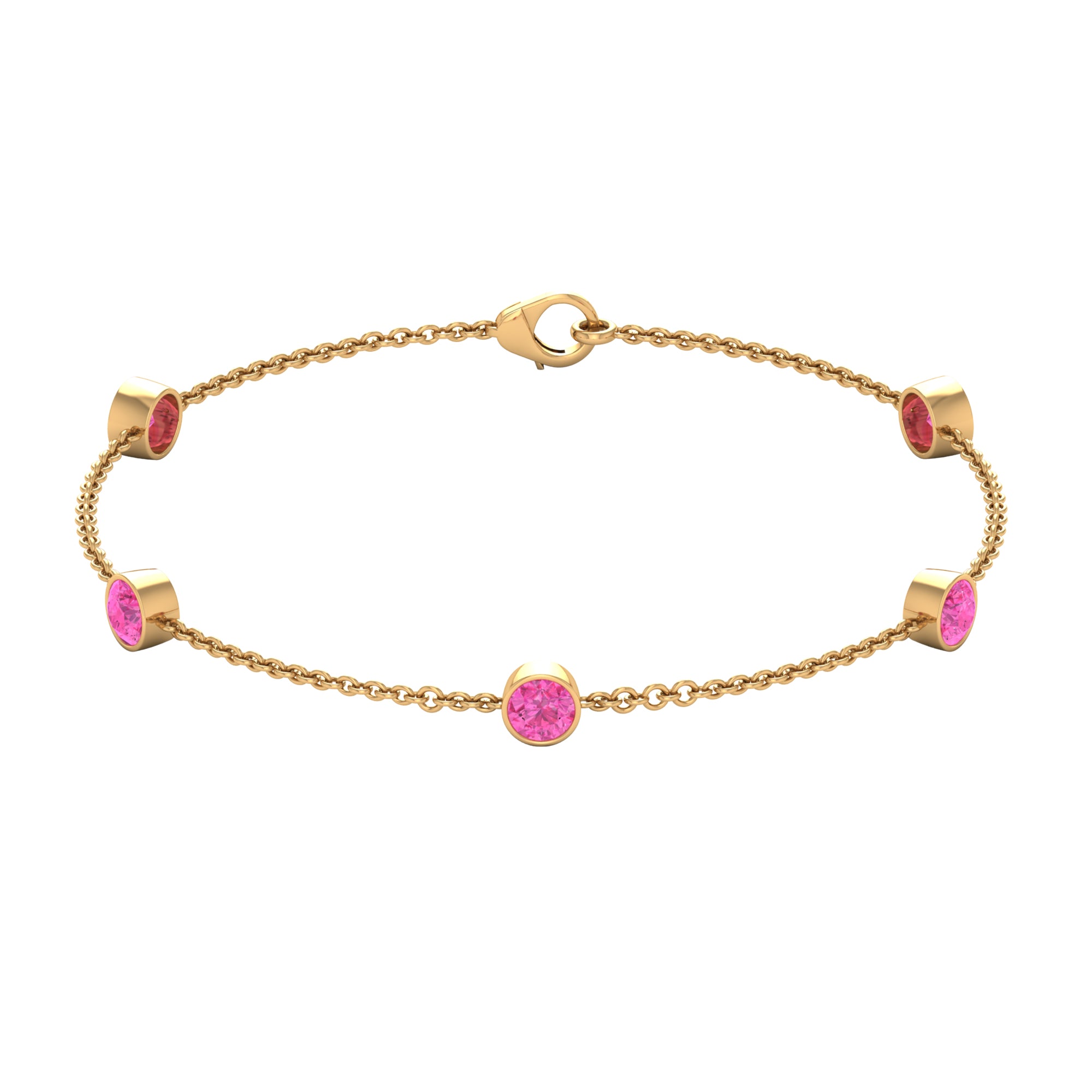 Bezel Set Pink Sapphire Five Stone Station Chain Bracelet Pink Sapphire - ( AAA ) - Quality - Rosec Jewels