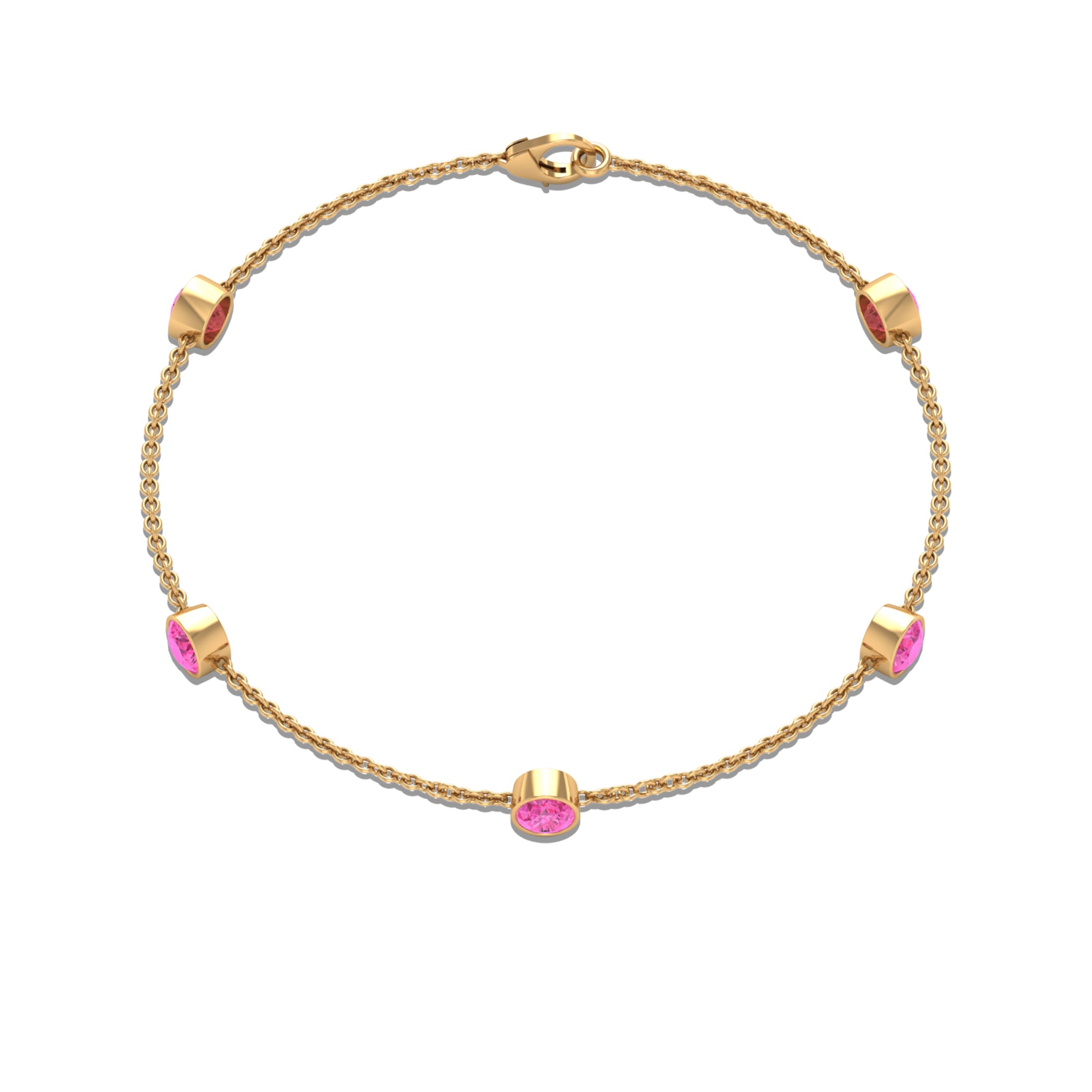 Bezel Set Pink Sapphire Five Stone Station Chain Bracelet Pink Sapphire - ( AAA ) - Quality - Rosec Jewels