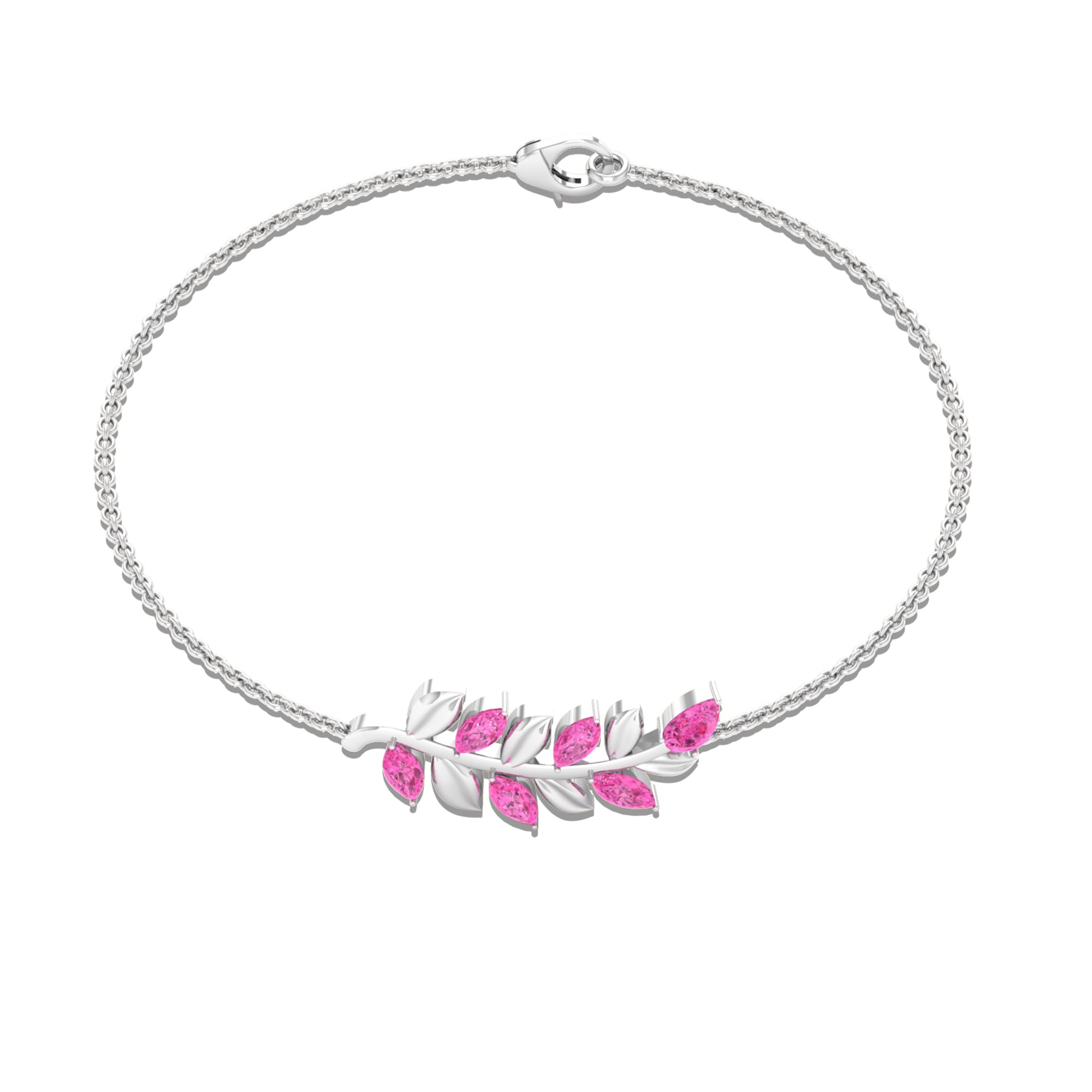 Marquise and Pear Cut Pink Sapphire Leaf Chain Bracelet Pink Sapphire - ( AAA ) - Quality - Rosec Jewels