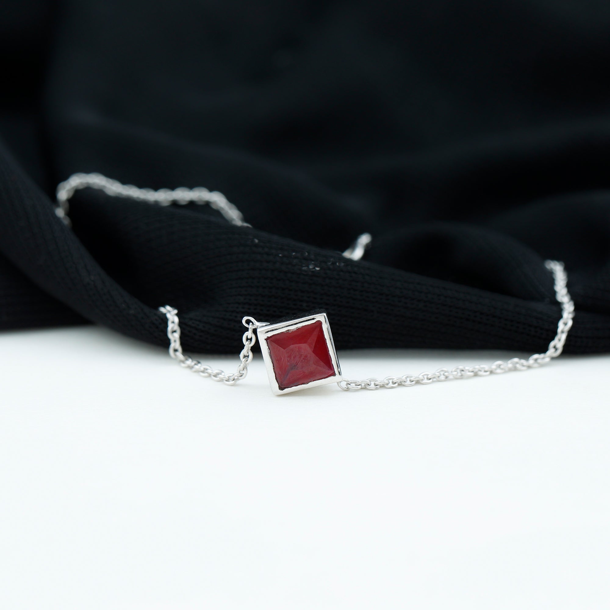 3/4 CT Minimal Princess Cut Ruby Solitaire Chain Bracelet Ruby - ( AAA ) - Quality - Rosec Jewels