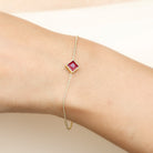 3/4 CT Minimal Princess Cut Ruby Solitaire Chain Bracelet Ruby - ( AAA ) - Quality - Rosec Jewels