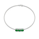 Natural Emerald Three Stone Chain Bracelet Emerald - ( AAA ) - Quality - Rosec Jewels