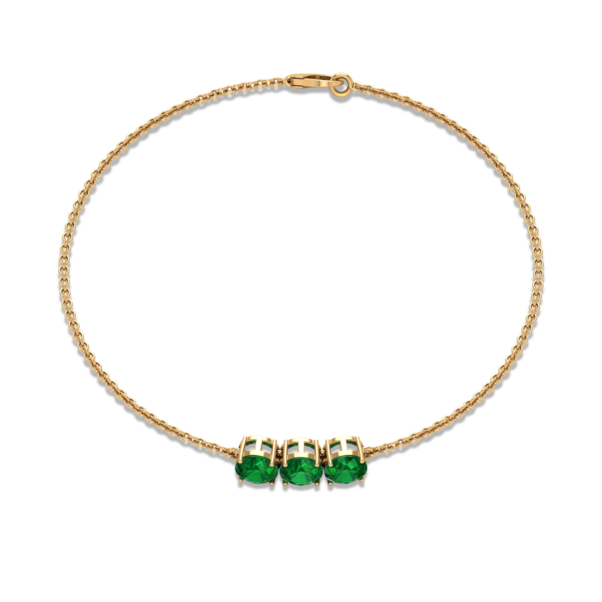 Natural Emerald Three Stone Chain Bracelet Emerald - ( AAA ) - Quality - Rosec Jewels