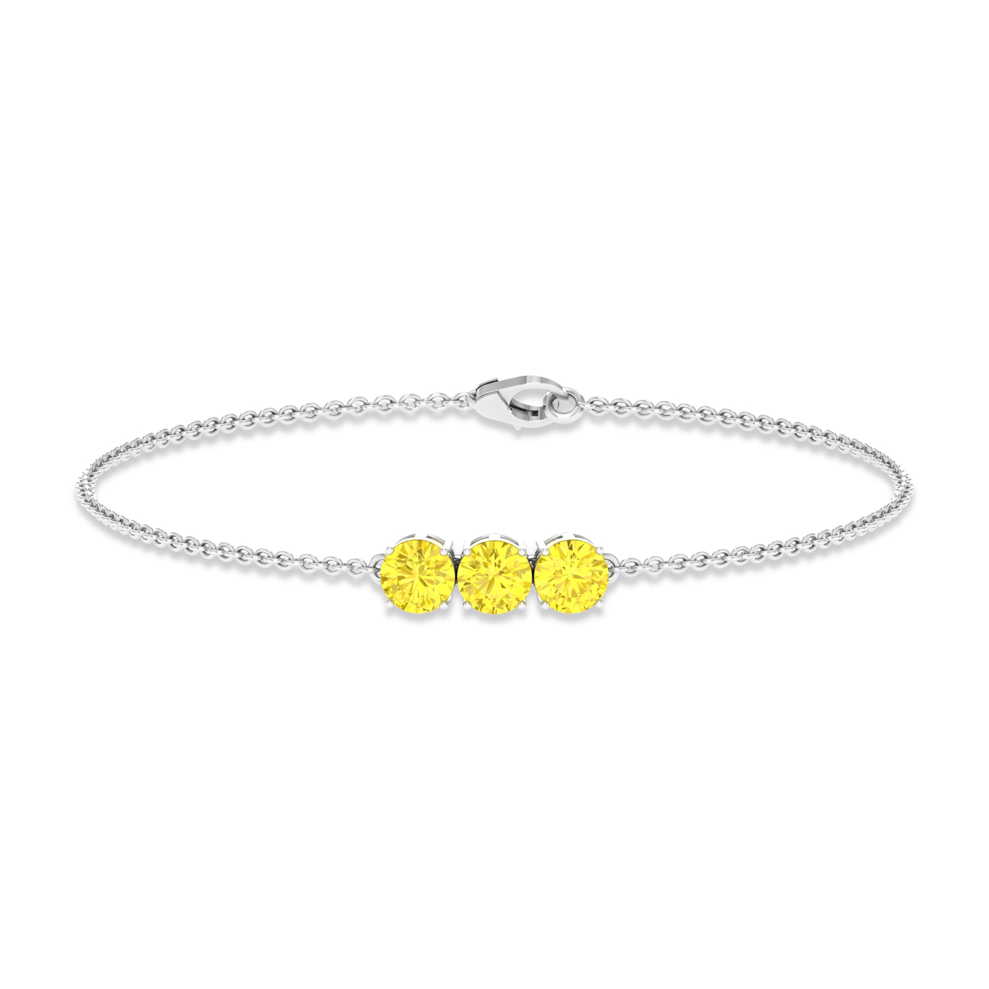 Round Yellow Sapphire Three Stone Chain Bracelet Yellow Sapphire - ( AAA ) - Quality - Rosec Jewels