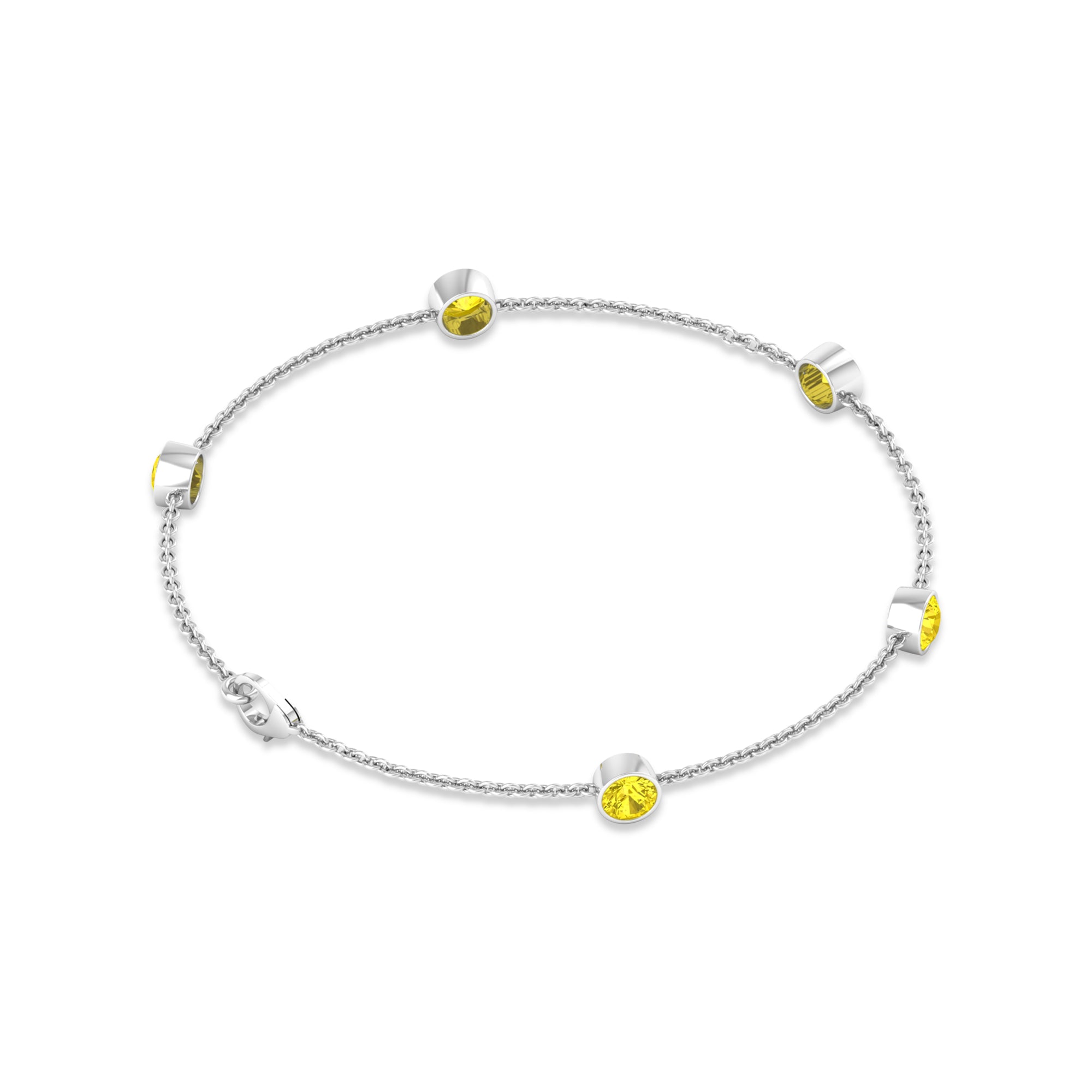 Bezel Set Yellow Sapphire Five Stone Station Chain Bracelet Yellow Sapphire - ( AAA ) - Quality - Rosec Jewels