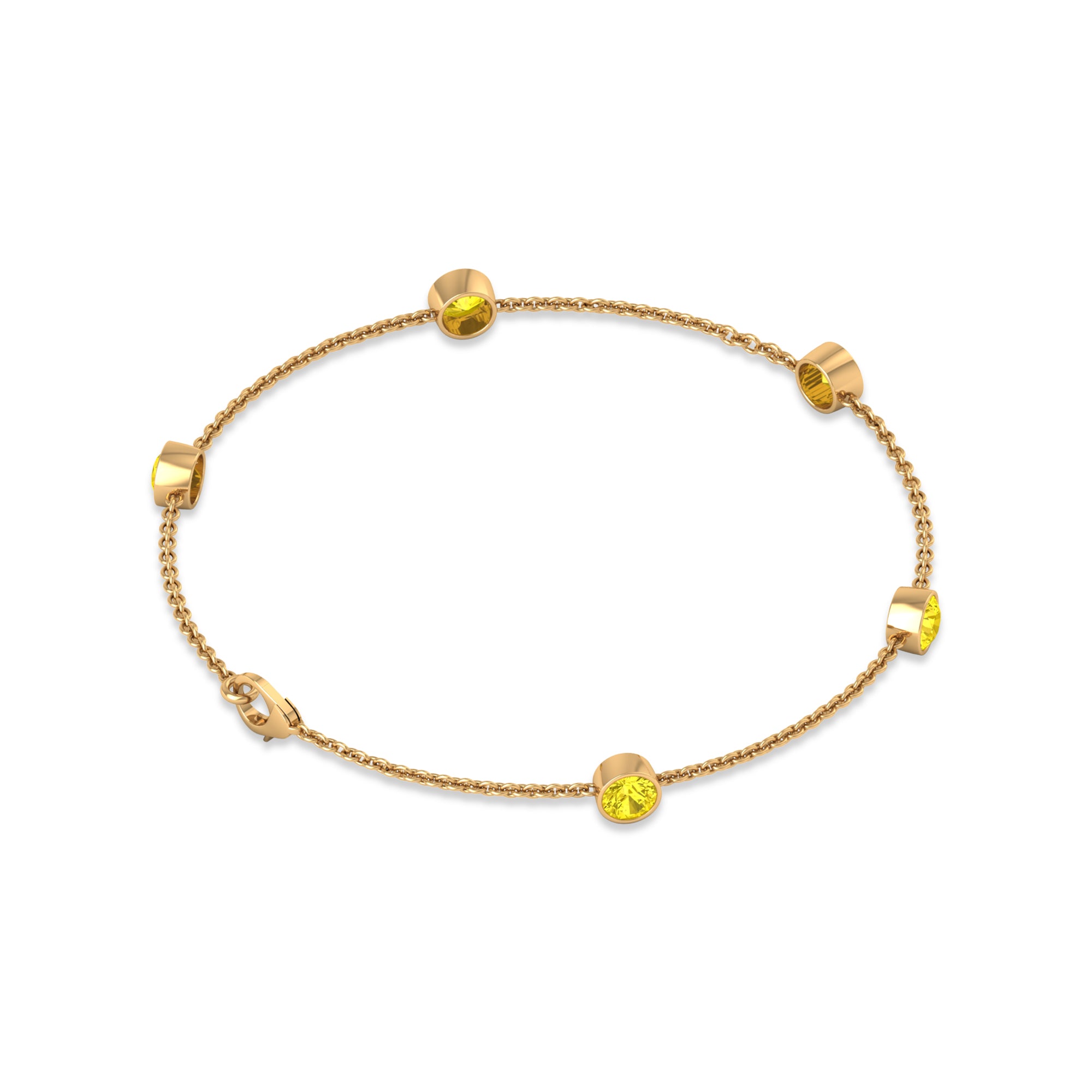 Bezel Set Yellow Sapphire Five Stone Station Chain Bracelet Yellow Sapphire - ( AAA ) - Quality - Rosec Jewels